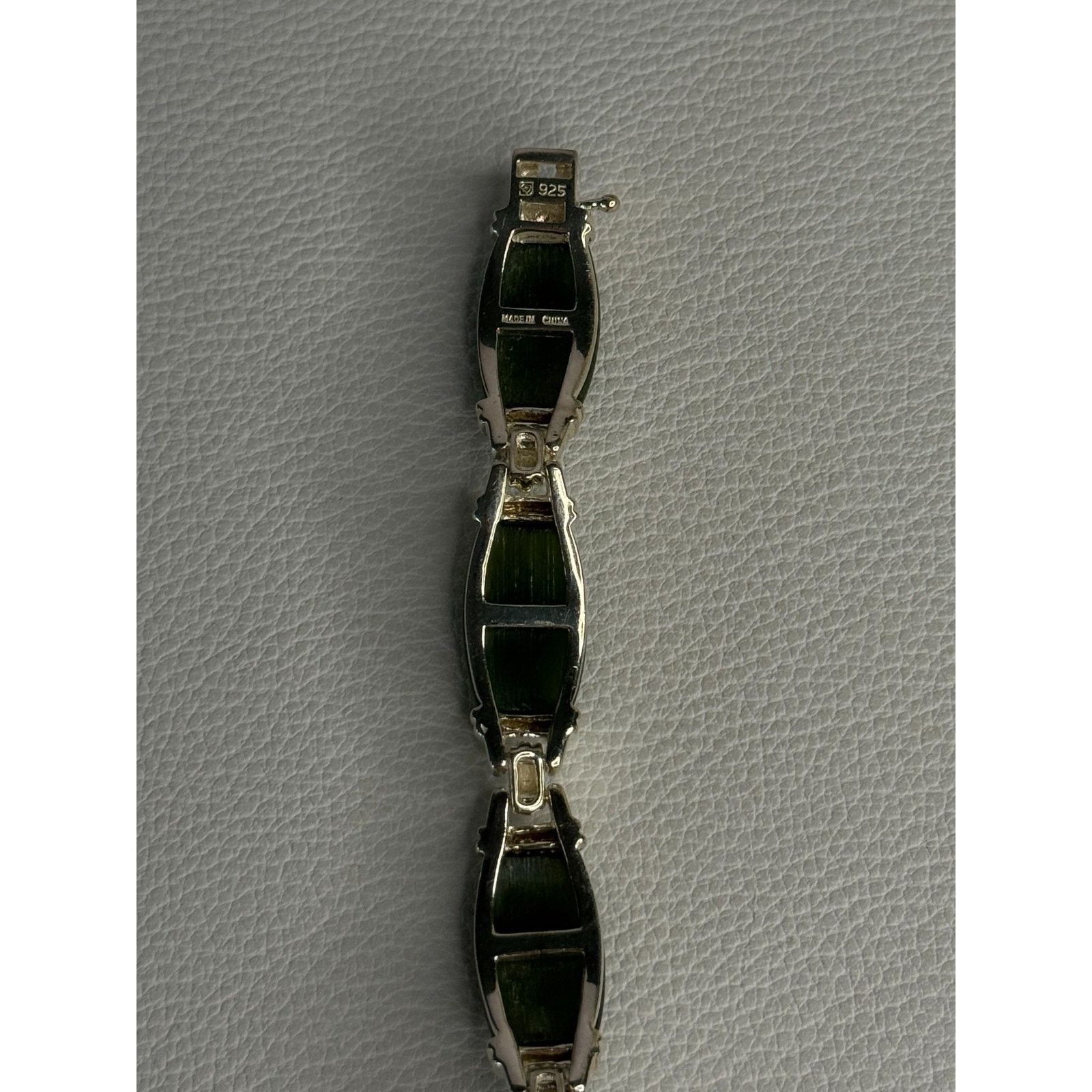 Jewelry 925 STERLING SILVER GREEN NEPHRITE BRACELET LENGTH 7.5 Size ONE SIZE - 3 Thumbnail
