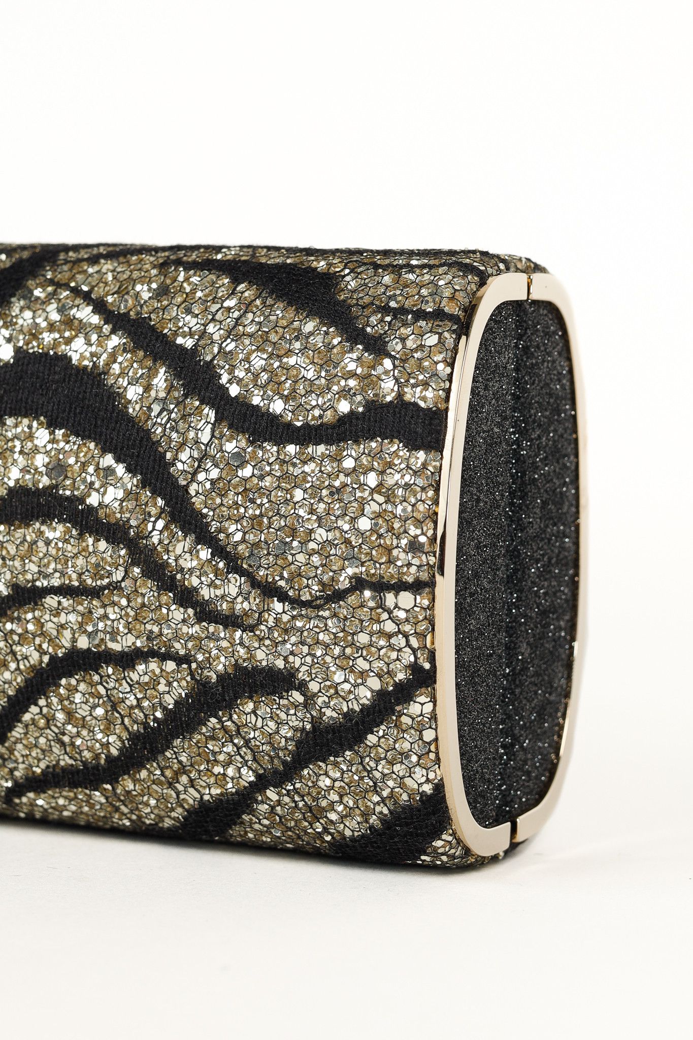 Jimmy Choo Jimmy Choo Gold & Black Glitter Zebra Stud-Clasp Clutch Size ONE SIZE - 5 Thumbnail