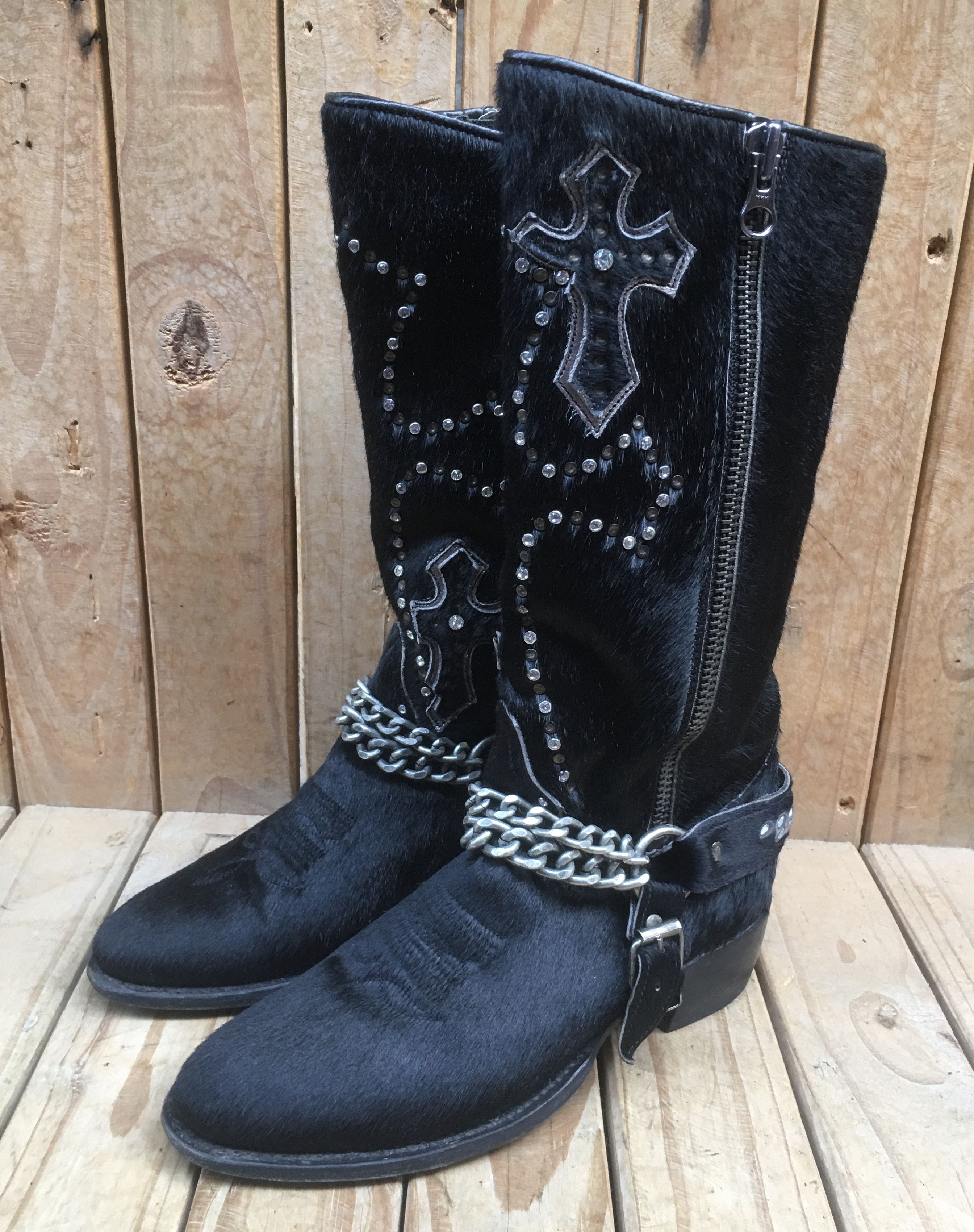 image of Sendra Stiefel Sara Black Fur Western Style Boots Eur 38, Women's (Size 7)