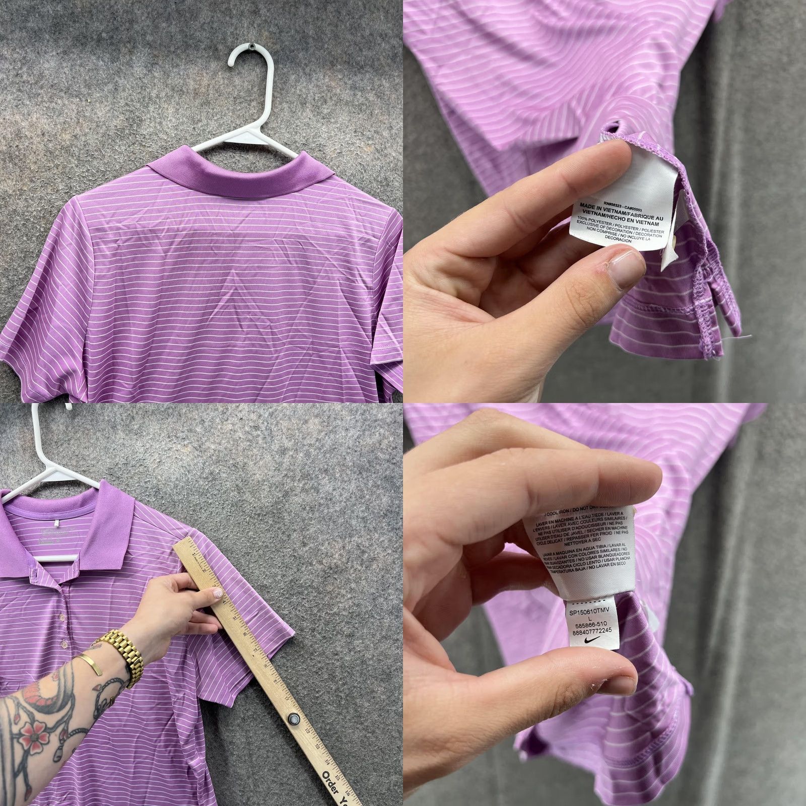 Nike Nike Golf Shirt Womens Large Purple Stripe Dri-FIT Tour Performance Polo Size L / US 10 / IT 46 - 8 Thumbnail