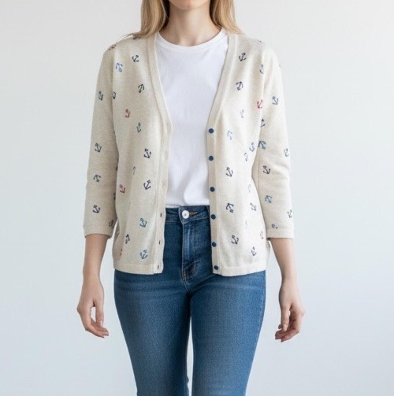 Other Laura Ashley White Knit Sweater Cardigan 100% Cotton - Sz M Size M / US 6-8 / IT 42-44 - 1 Thumbnail