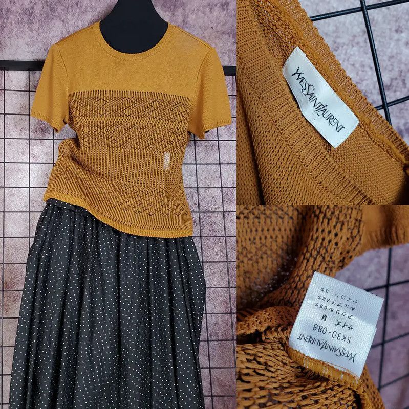 Yves Saint Laurent YSL Summer Brown Knit Short-Sleeve Top 0089 Size M / US 6-8 / IT 42-44 - 1 Thumbnail
