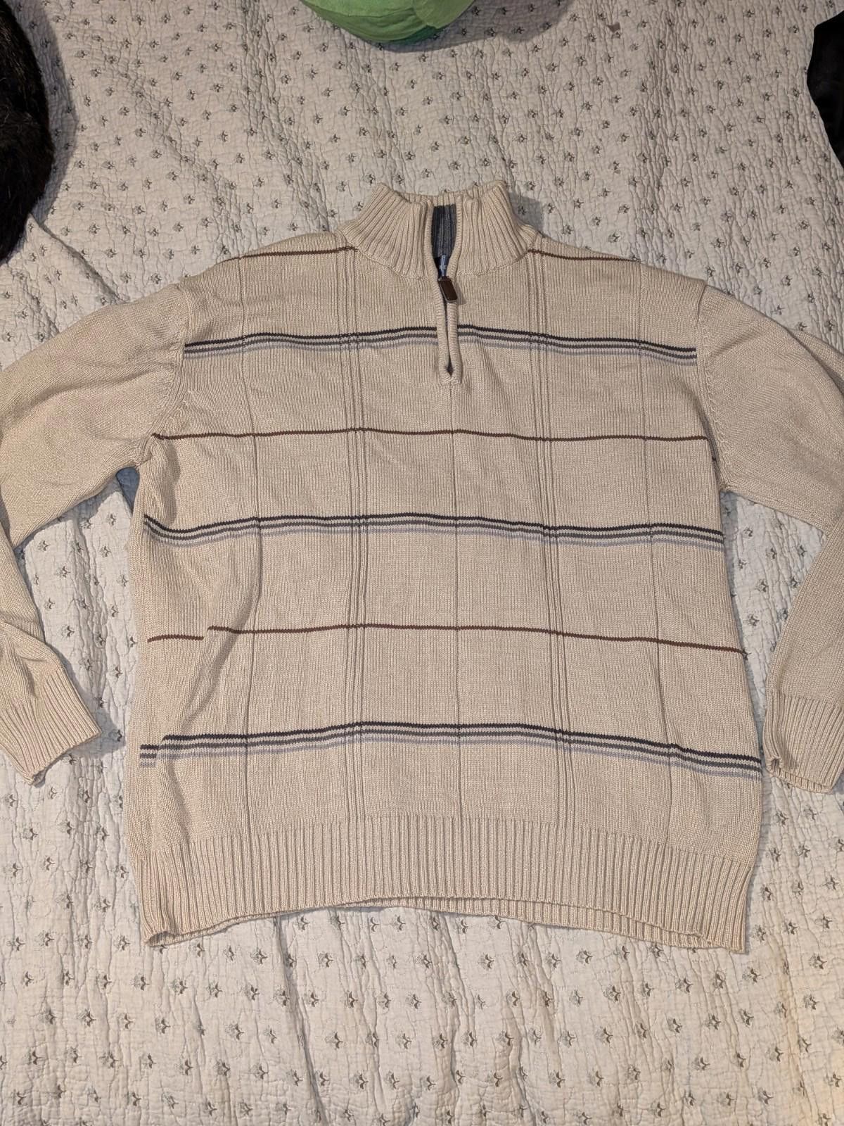 Oscar De La Renta VTG Y2K Oscar De La Renta Tan Plaid Zip Up Mock Neck Sweater Size US L / EU 52-54 / 3 - 4 Thumbnail