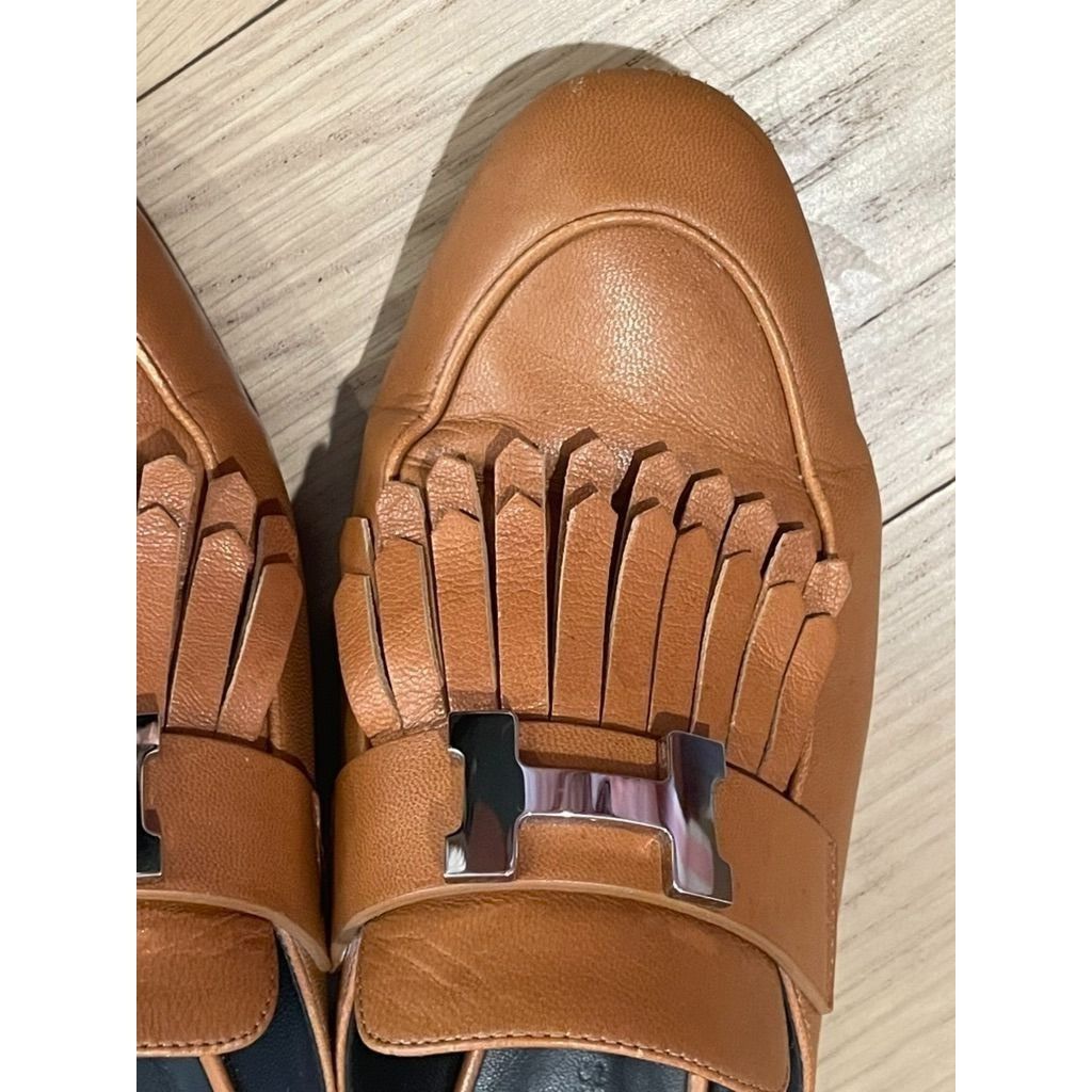 Hermes Hermès Womens Tan Leather Fringe Detail Mules With Dust Bags Size US 5 / IT 35 - 4 Thumbnail
