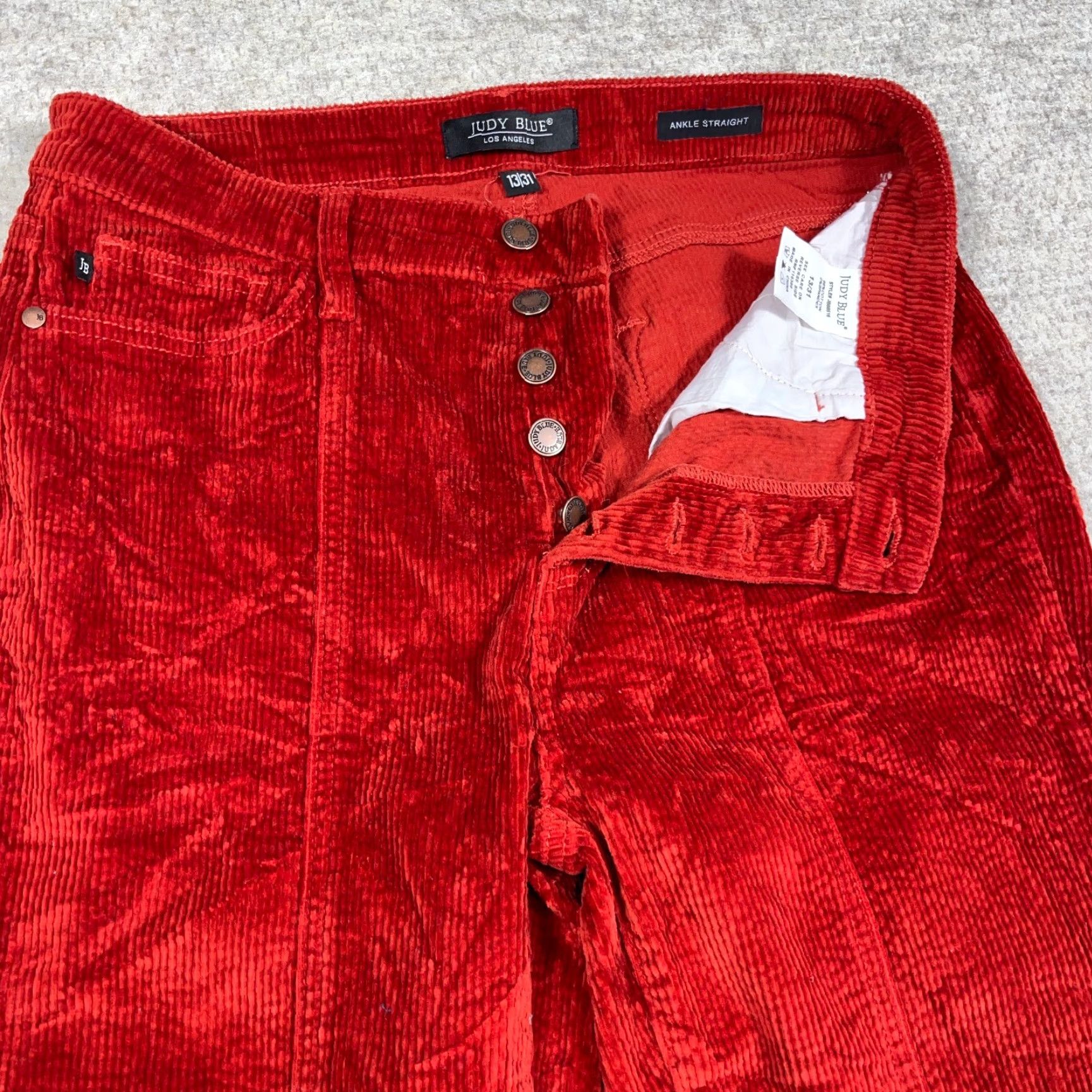 Vintage Judy Blue Jeans Women 13 31 Ankle Straight Red Corduroy Pants Button Fly Cords Size 34" / US 12 / IT 48 - 3 Thumbnail
