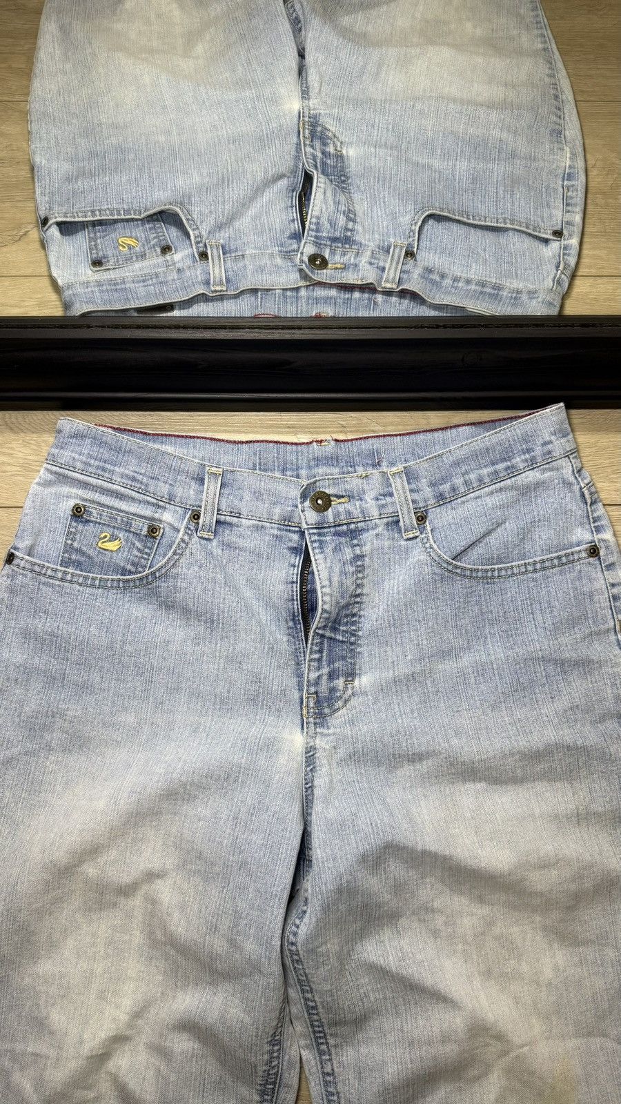 Other Y2K 2000s Light Wash Embroidered Swan Flared Selvedge Denim Size 32" / US 10 / IT 46 - 3 Thumbnail
