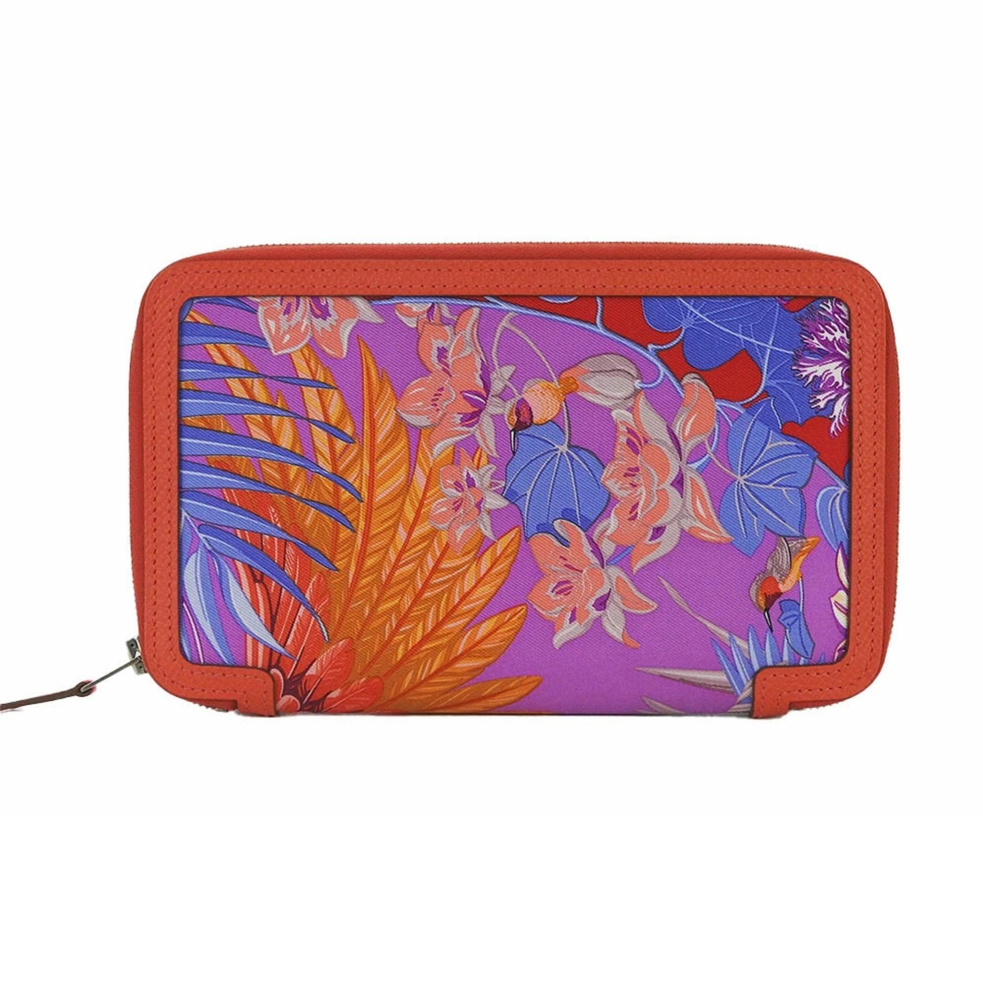 image of Hermes Socwar Multi Case Hermes Silk Epson Pink □R Engraved Zippy Zip Round Wallet Accessory in Ora