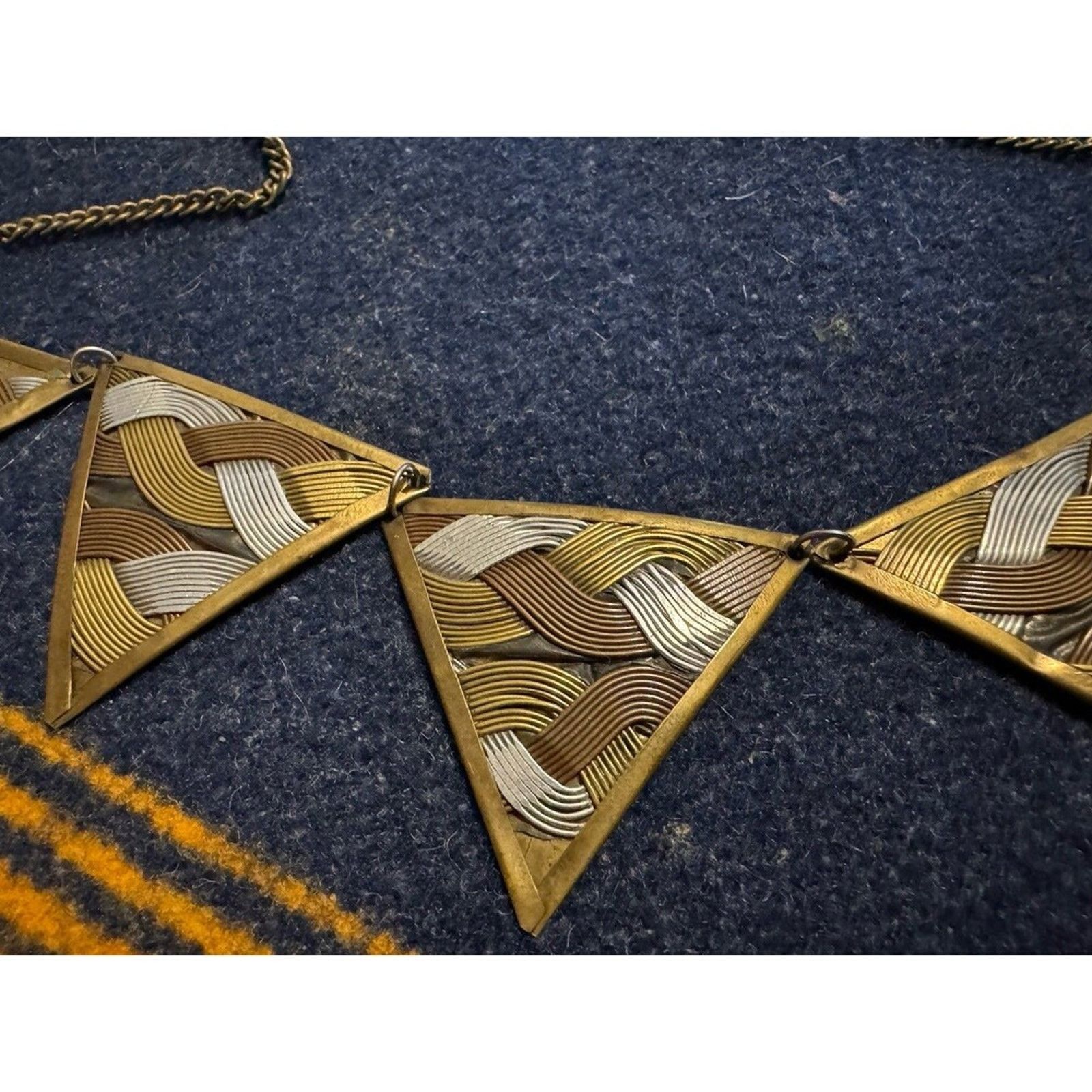 Other Triangle Woven Copper-Brass Silver Necklace 5 panels Size ONE SIZE - 2 Thumbnail