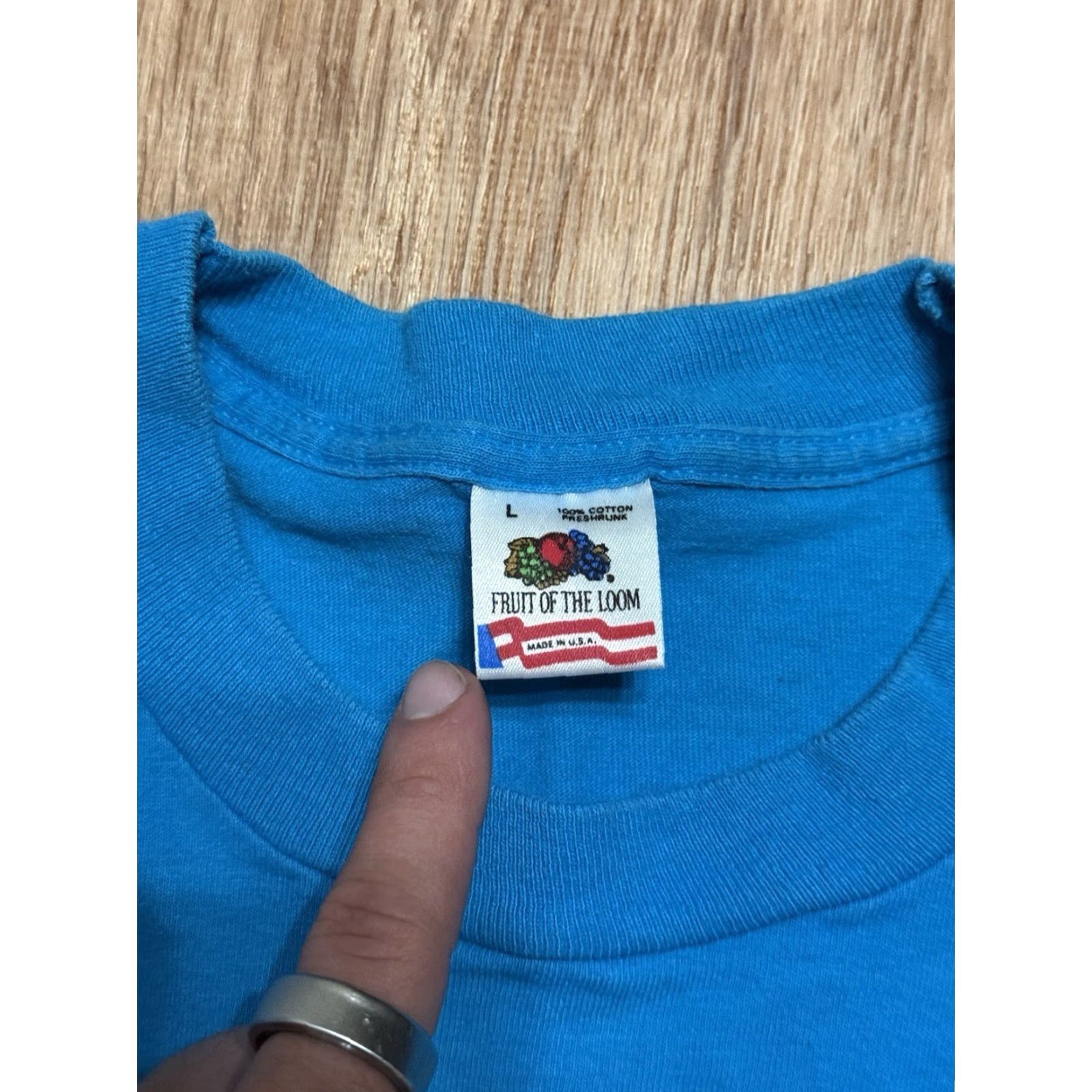 Fruit Of The Loom VINTAGE Fruit of the Loom Jesus Tee Single Stitch Light Blue L Mens Men's T-Shirt 90s Religion Jesus Boys/Girls? Size US L / EU 52-54 / 3 - 3 Thumbnail