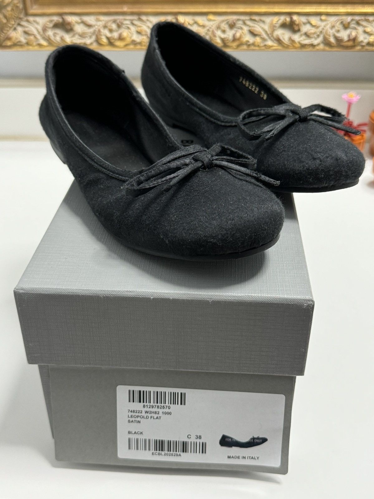 image of Balenciaga Unisex Leopold Ballerina In Black Shoes, Women's (Size 8)