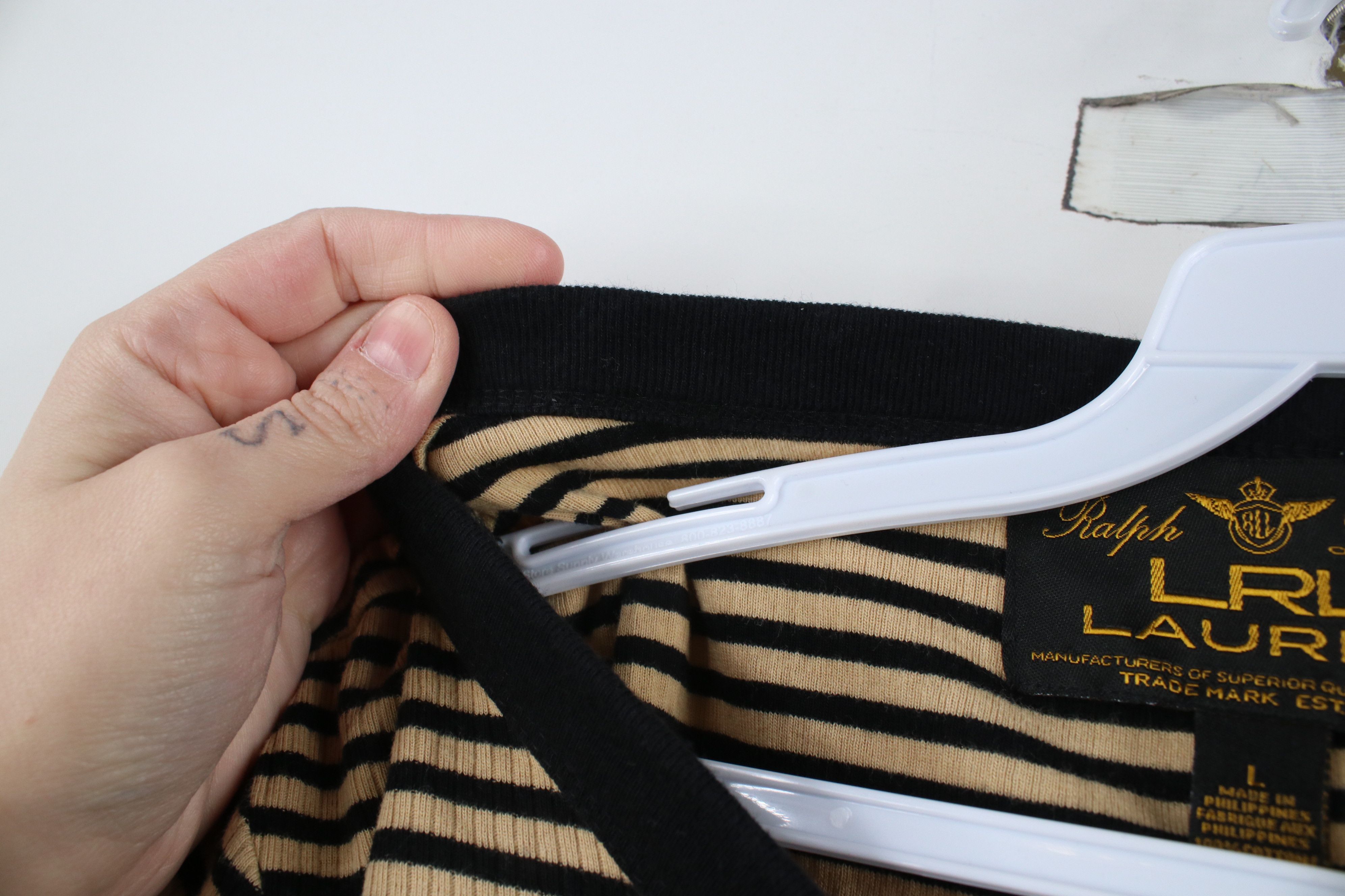 Ralph Lauren × Vintage Vintage 90s Ralph Lauren Striped Ribbed Knit Henley T-Shirt Size L / US 10 / IT 46 - 7 Thumbnail