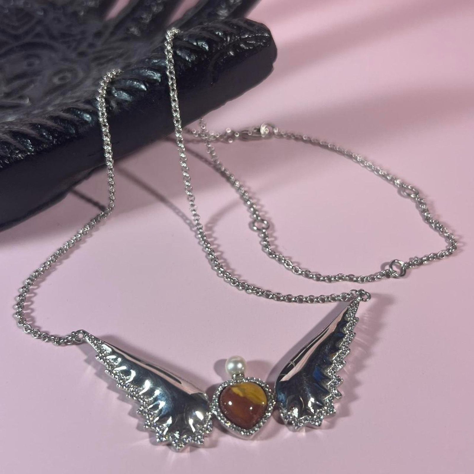 Jewelry Hespera Silver Heart And Wings Necklace, Women's