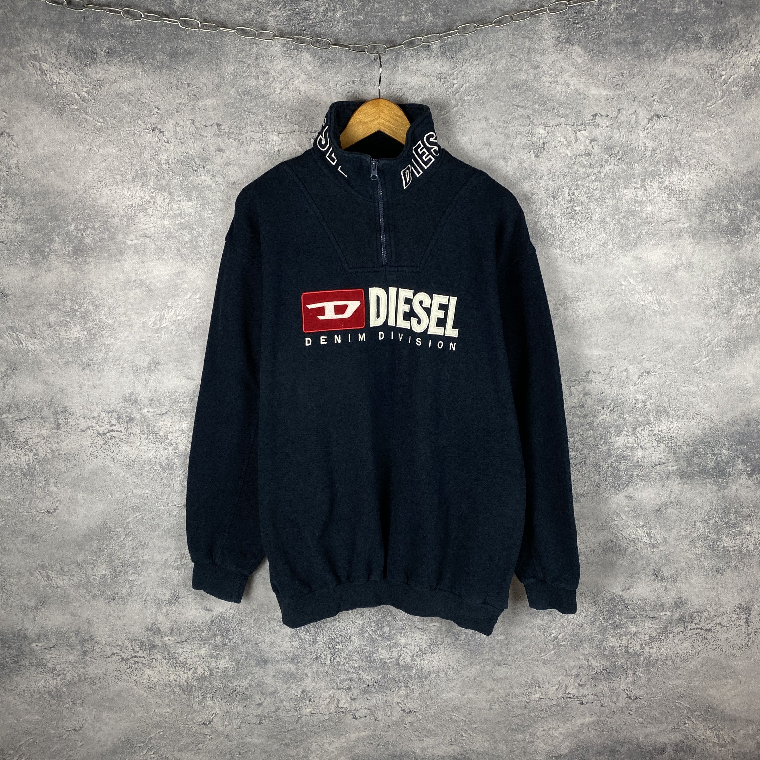 Diesel Vintage Big Logo 1/3 Zip Sweatshirt Size XXL