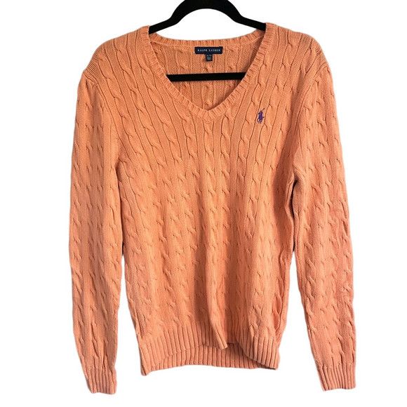 Ralph Lauren Ralph Lauren Cableknit Pullover V-Neck Sweater in Orange - M Size M / US 6-8 / IT 42-44 - 9 Thumbnail