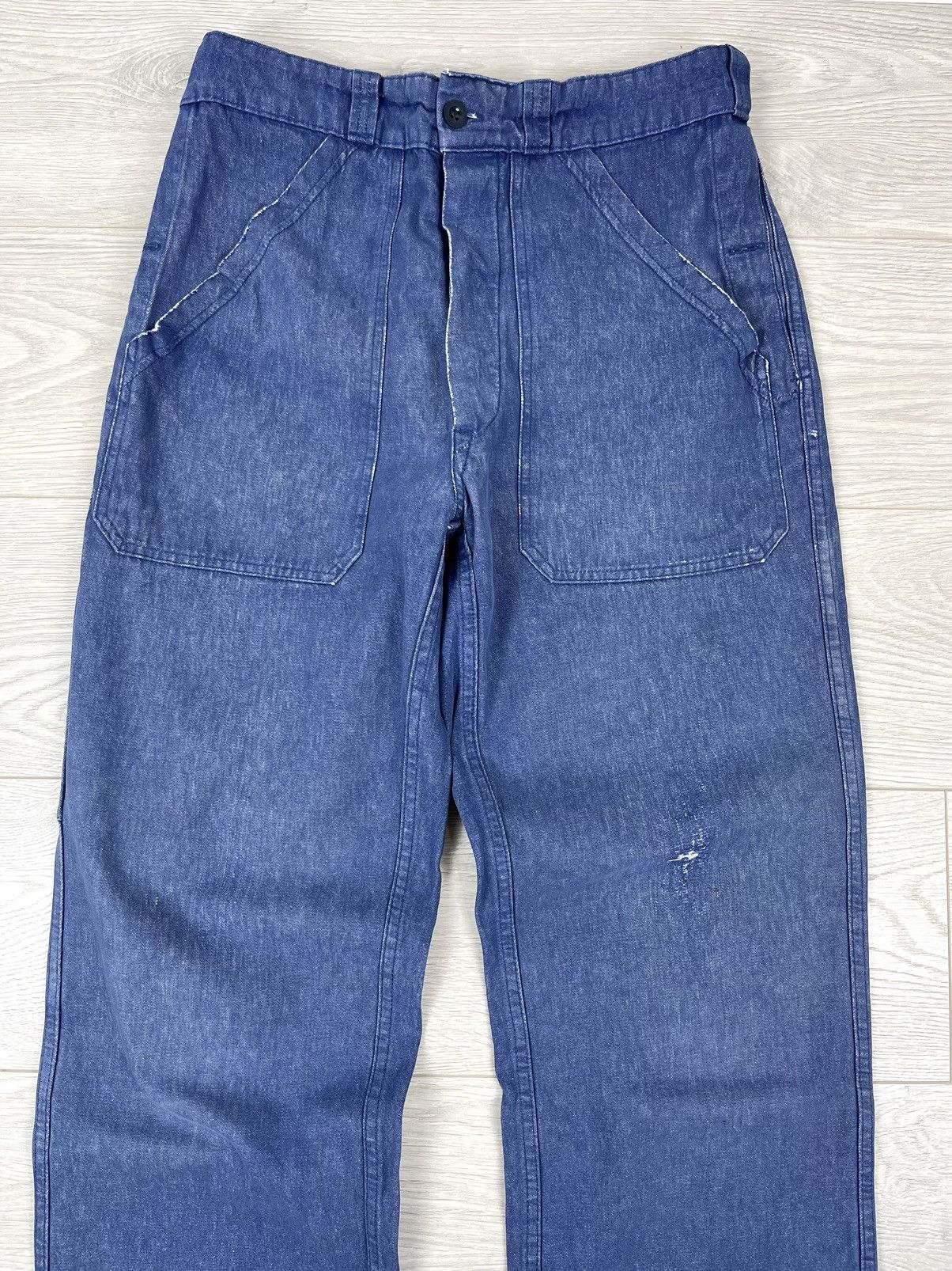 Le Laboureur Le Laboureur Vintage Blue Distressed Fade French Work Pants Size US 31 - 3 Thumbnail