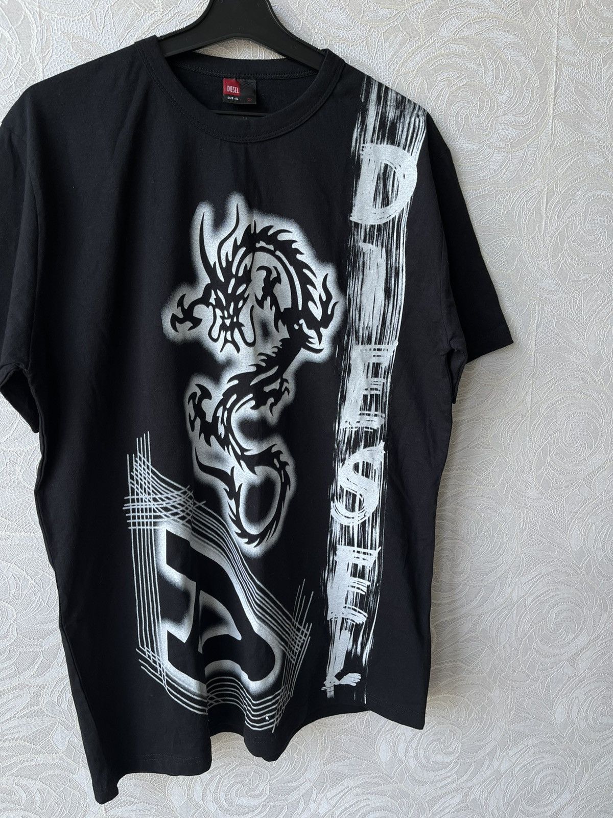 Diesel × Vintage Vintage 90s Diesel Dragon Black Tee Y2K Japanese Crazy Size US XL / EU 56 / 4 - 2 Thumbnail