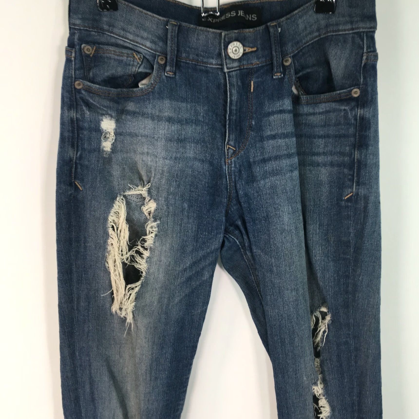 Express Express Jeans Womens Size 2R 28X30 Distressed Blue Denim Skinny Size 26" / US 2 / IT 38 - 3 Thumbnail