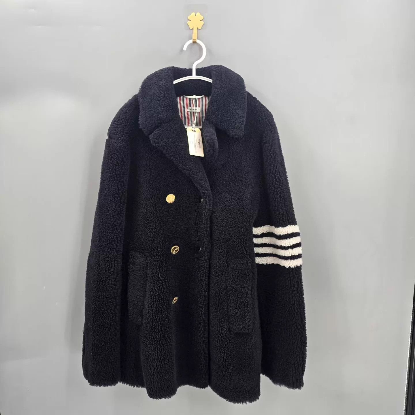 Thom Browne TB Anchor Gold Button Shearling Fur-Lined Jacket 3 Size L / US 10 / IT 46 - 1 Thumbnail