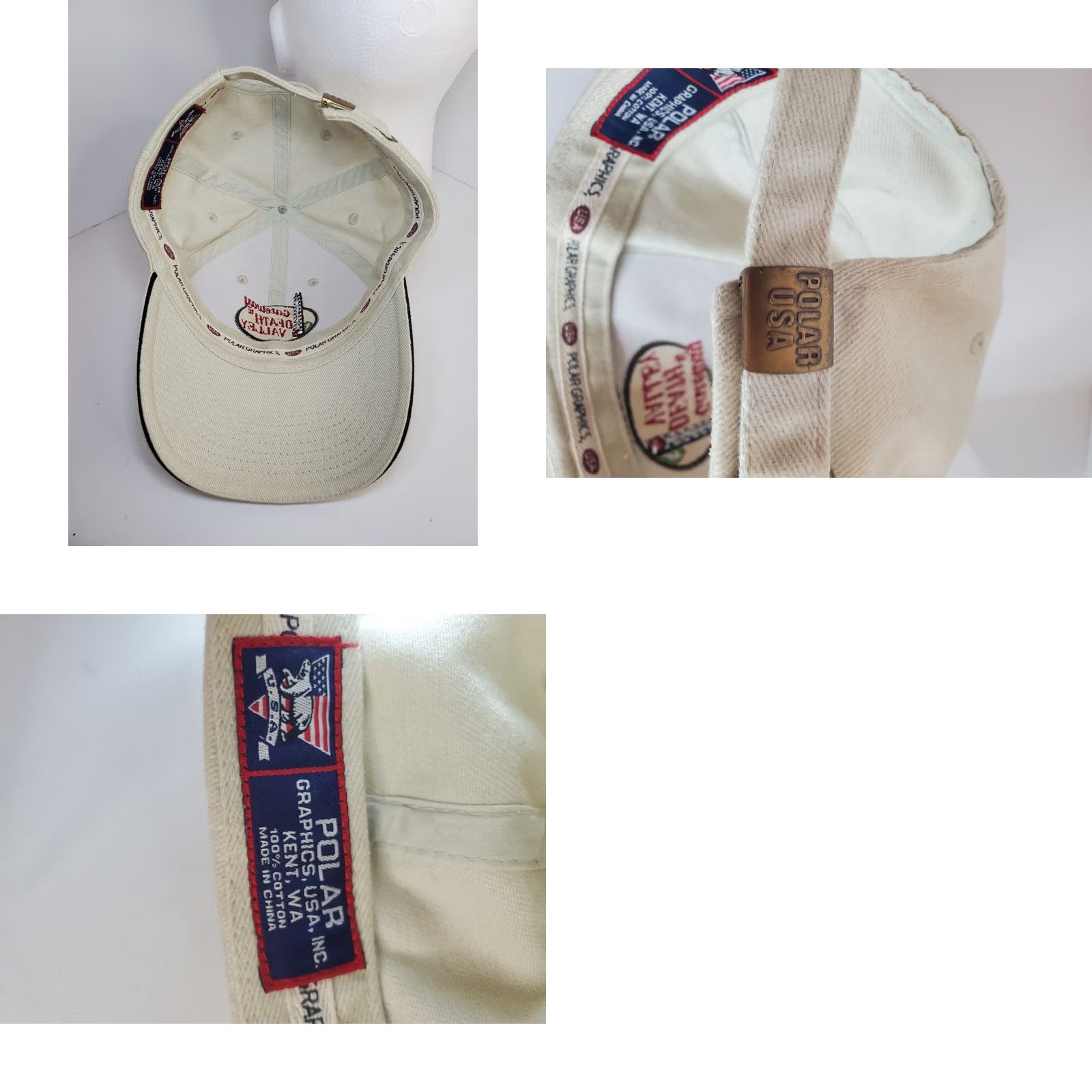 Vintage Vintage Mens Canvas Death Valley Baseball Cap Strapback OSFM Beige Embroidered - US Casual Travel Size ONE SIZE - 8 Thumbnail