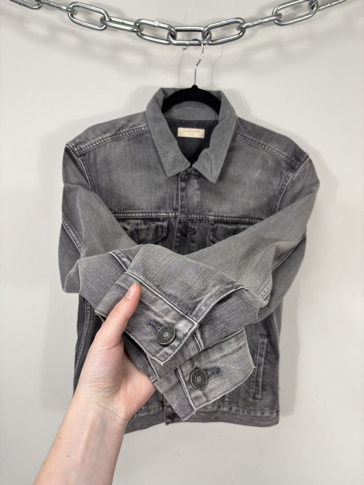 Allsaints AllSaints Men’s Grafton Washed Grey Denim Jacket Size US L / EU 52-54 / 3 - 9 Thumbnail