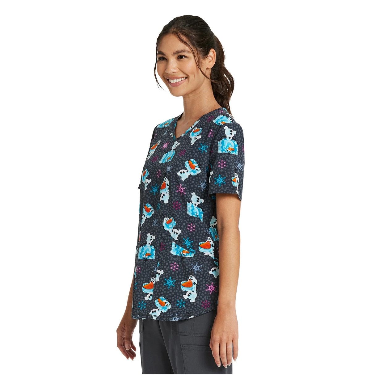 Disney Frozen Scrubstar Olaf Meltdown Scrub Top Large Gray V-neck Size L / US 10 / IT 46 - 3 Thumbnail