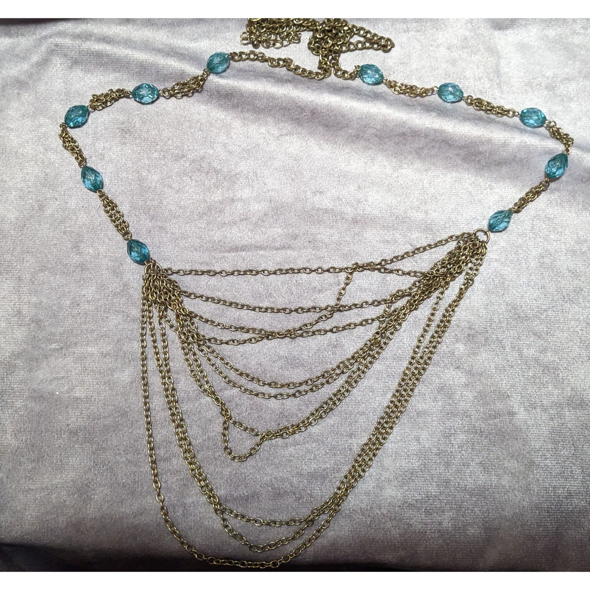 Other Layered Gold Tone Glam Necklace With Blue Beaded Accents Size ONE SIZE - 11 Thumbnail