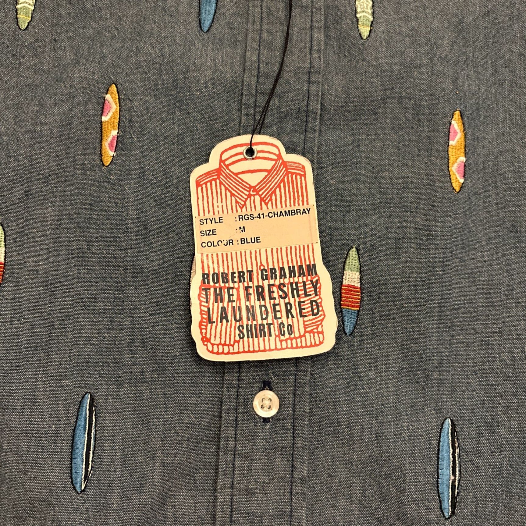 Robert Graham VINTAGE Robert Graham Denim Chambray Button-Up Shirt Adult Mens M Blue NWT Size US M / EU 48-50 / 2 - 3 Thumbnail