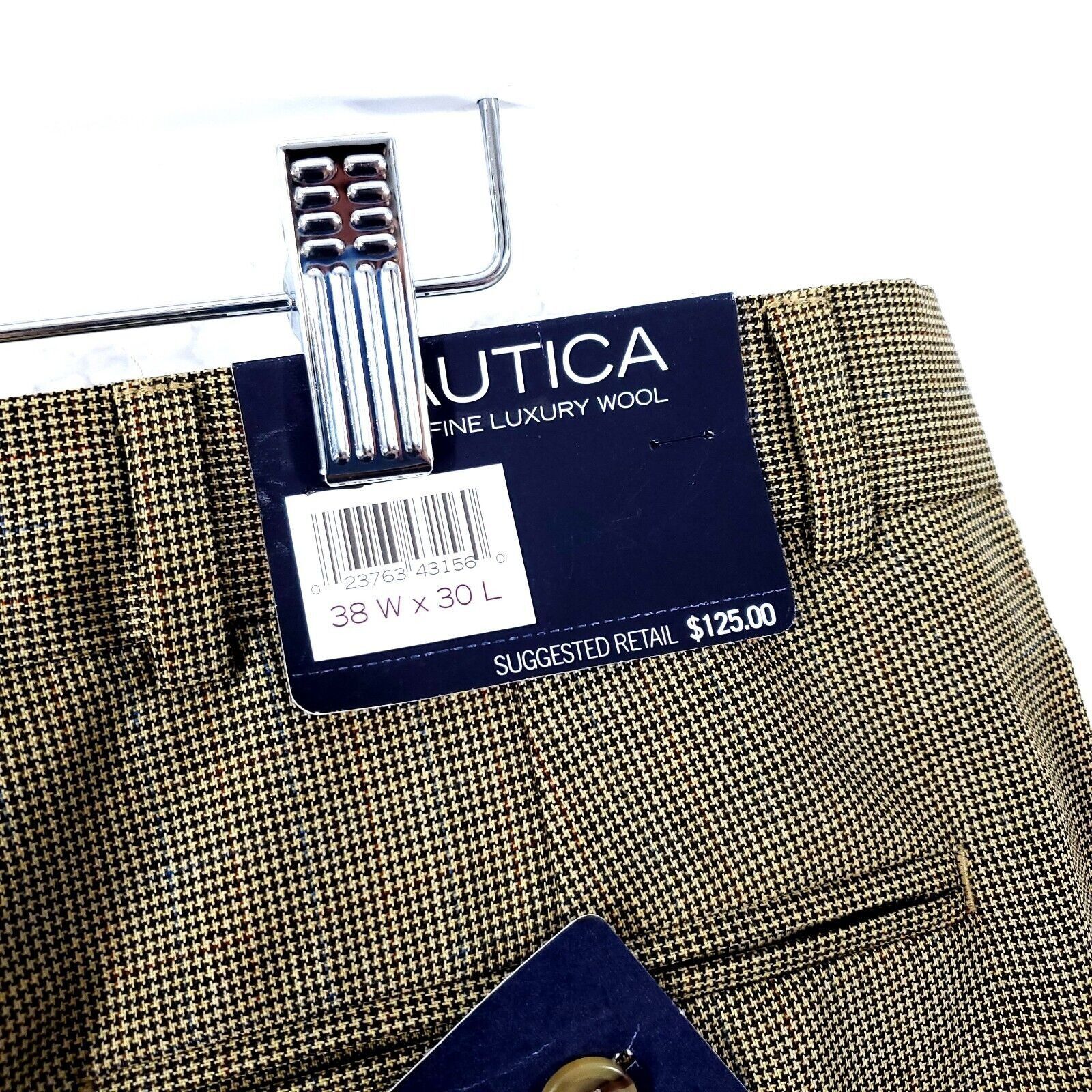 Nautica NEW Nautica Brantley Lined Dress Pants Brown Tan Check Blue Size 38R - 4 Thumbnail