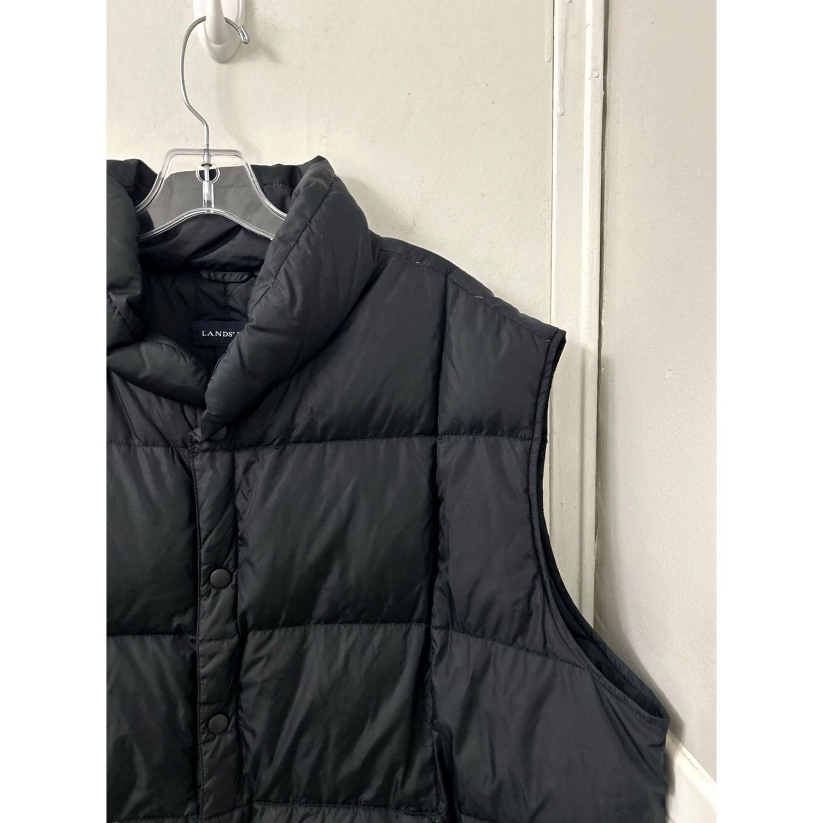 Lands' End VINTAGE Lands' End Vest Mens 2XL Black Puffer Down Snap Front Stand-Up Collar Quilted Bodywarmer with Pockets Size US XXL / EU 58 / 5 - 4 Thumbnail