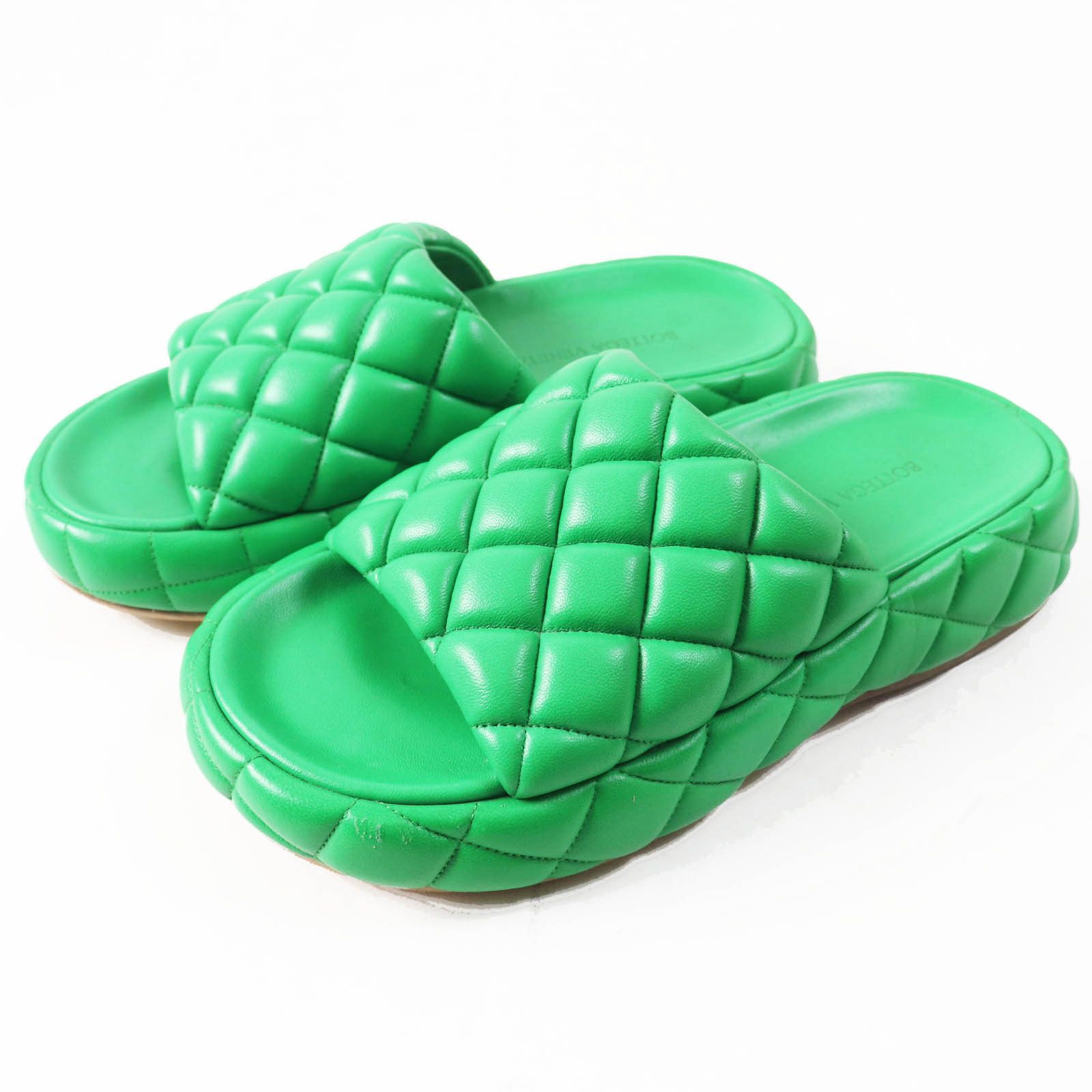 Bottega Veneta Bottega Veneta Padded Quilting Leather Sandals Leather Shoes in Green, Women's