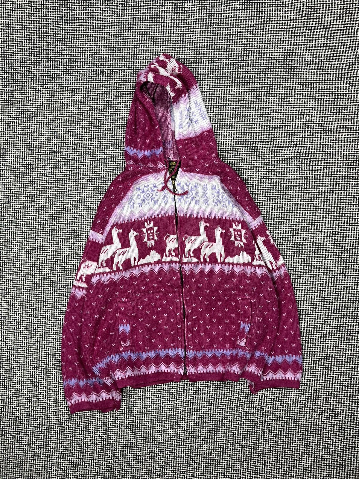 Vintage Vintage 90s alpaca pink knit zip hoodie sweater Ecuador Size US M / EU 48-50 / 2 - 1 Thumbnail