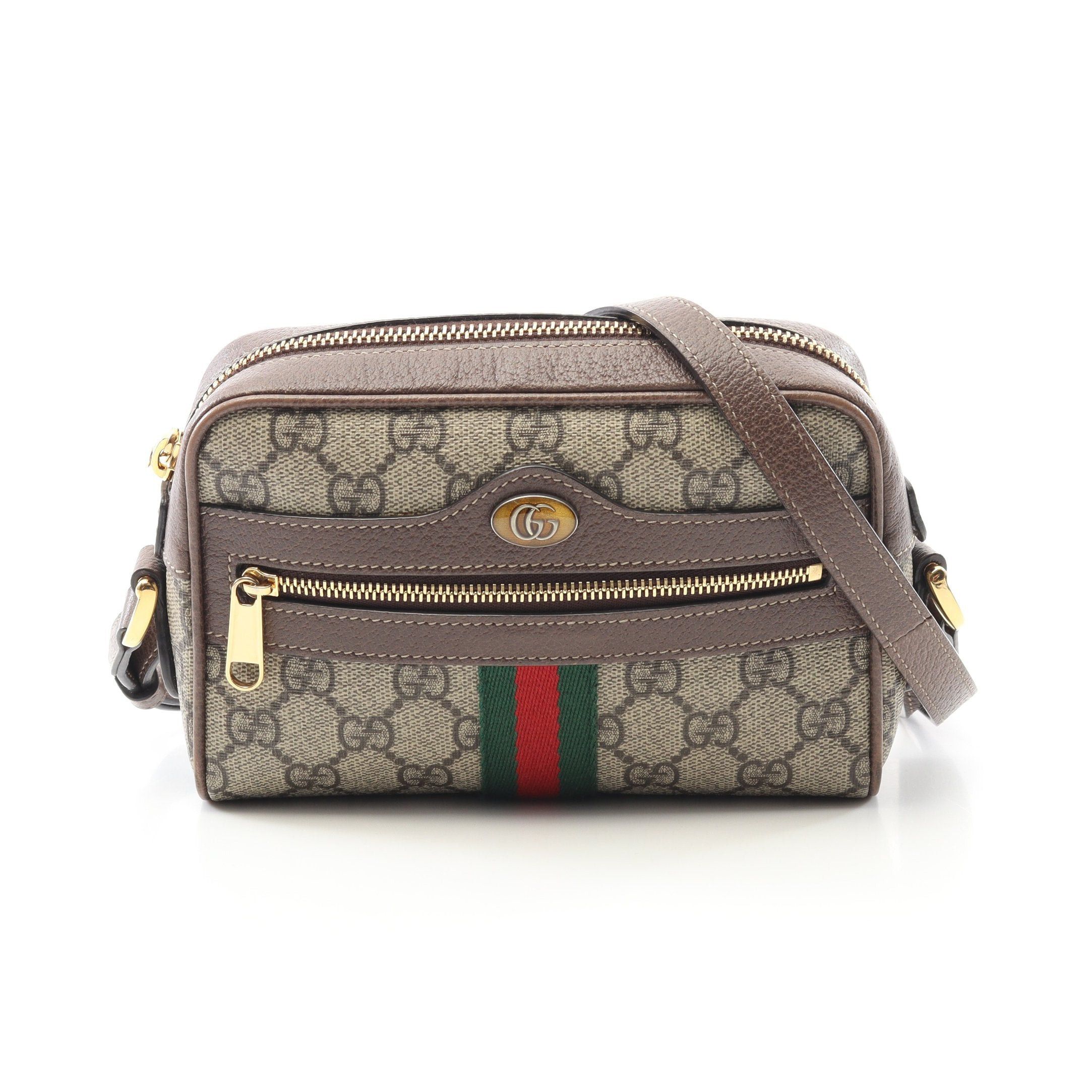Gucci Ophidia GG Supreme Shoulder Bag Leather Beige Dark Brown Multicolor in Black, Women's