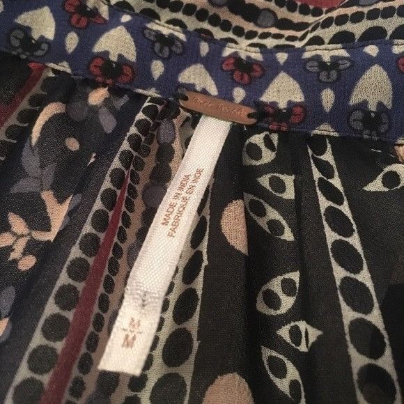 Vintage Free People Black Floral Striped Button Down Top Size M / US 6-8 / IT 42-44 - 5 Thumbnail