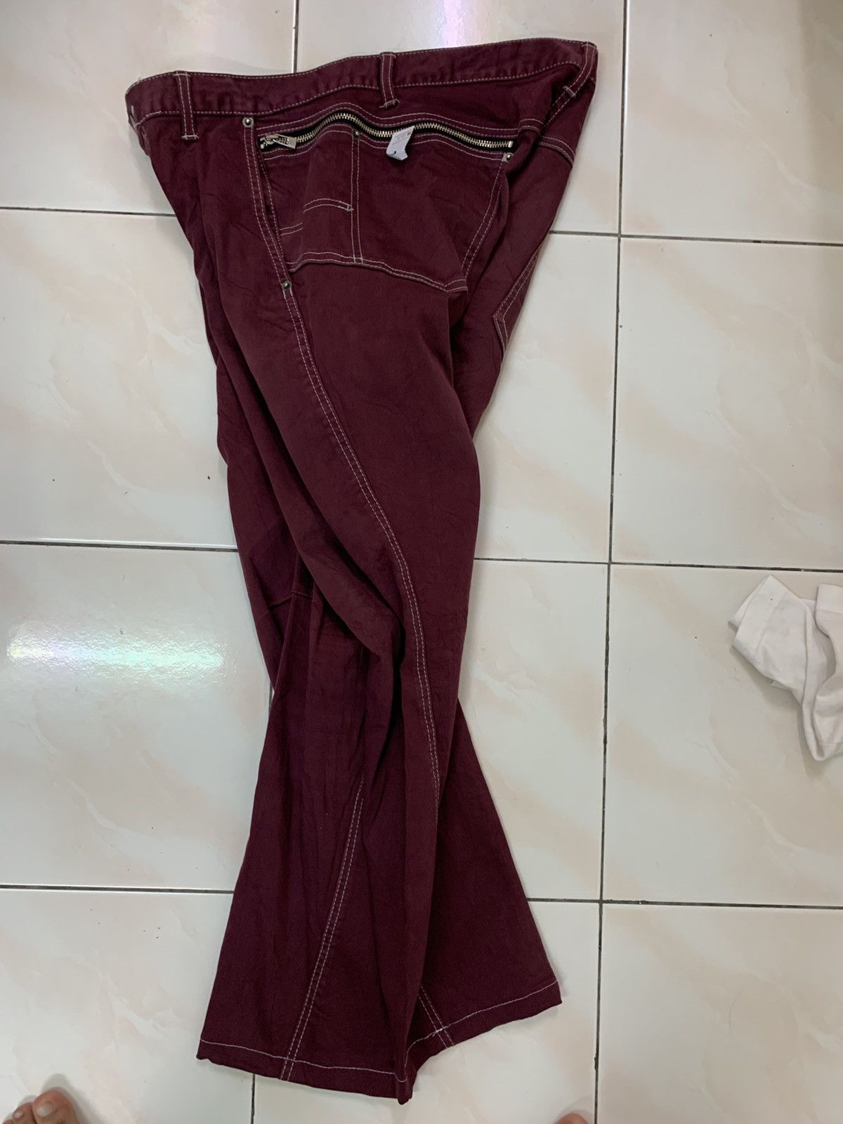 Japanese Brand PPFM Techwear Y2K MAROON LOW RISE FLARE PANT Size US 34 / EU 50 - 10 Thumbnail