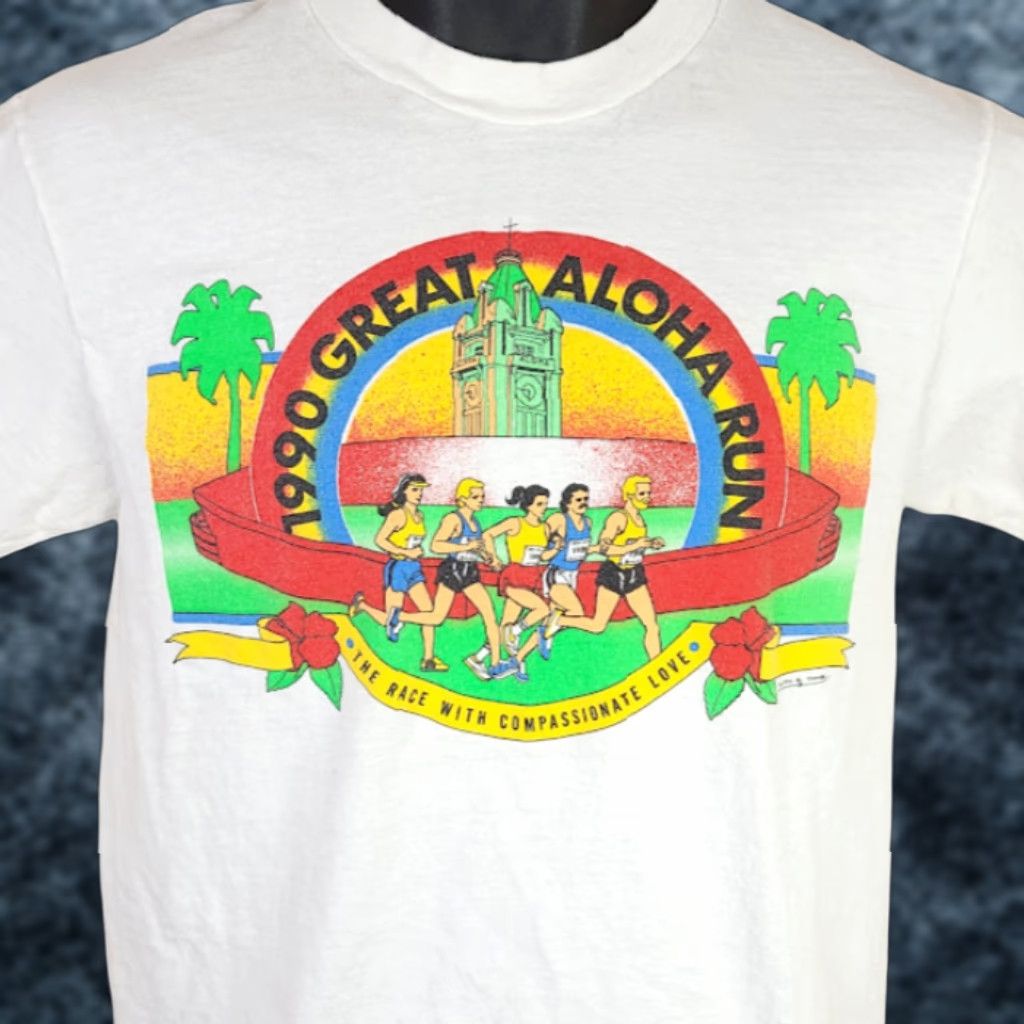 Hanes VINTAGE Hanes T-Shirt Mens Size S White 90s Great Aloha Run Hawaii Made In USA Running 10k 5k Race Mens Size US S / EU 44-46 / 1 - 1 Thumbnail