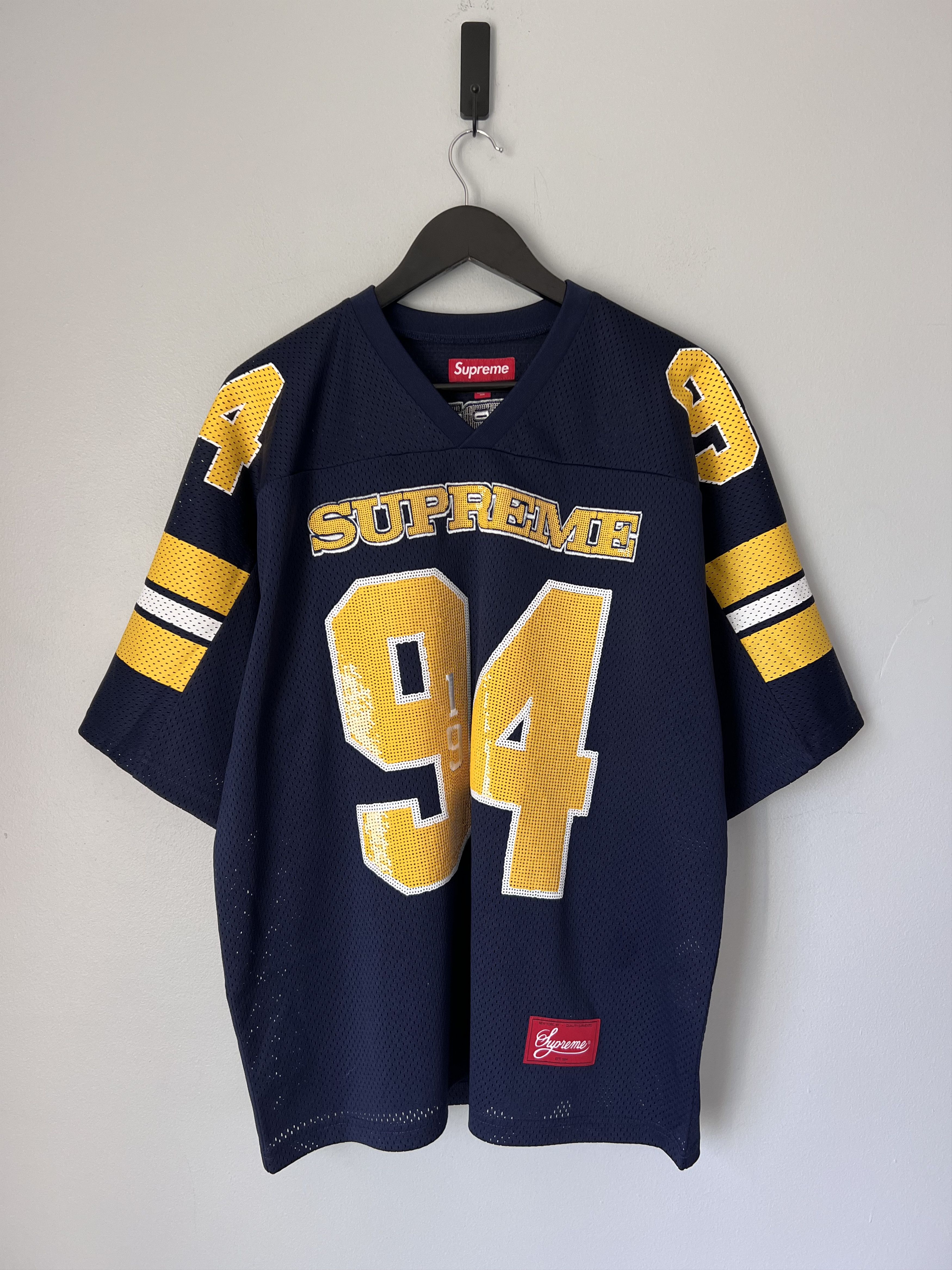navy シャツ Sequin Football Supreme