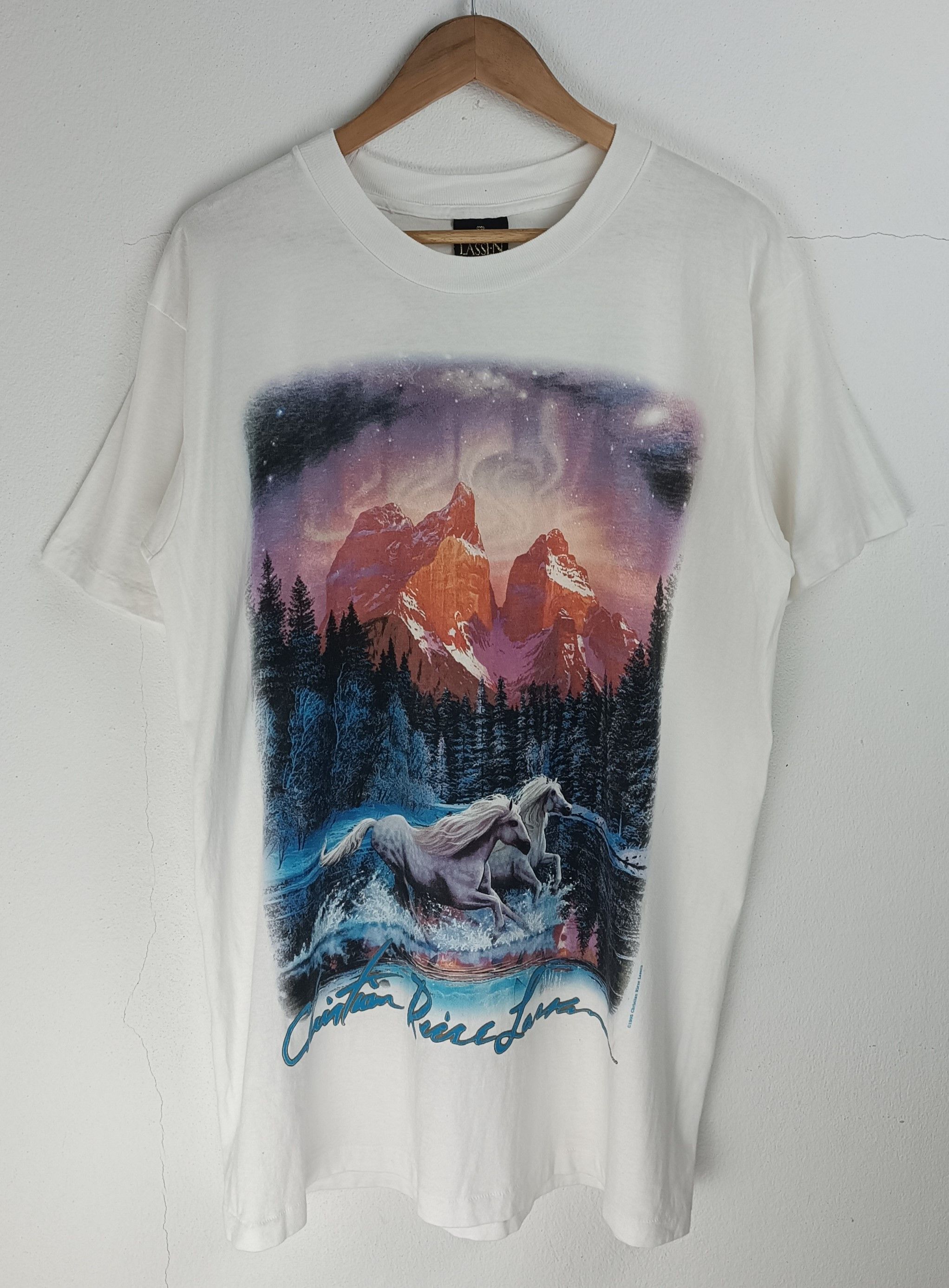 Vintage VINTAGE 1995 CHRISTIAN RIESE LASSEN HORSE IN A LAKE ART TEE Size US XL / EU 56 / 4 - 3 Thumbnail