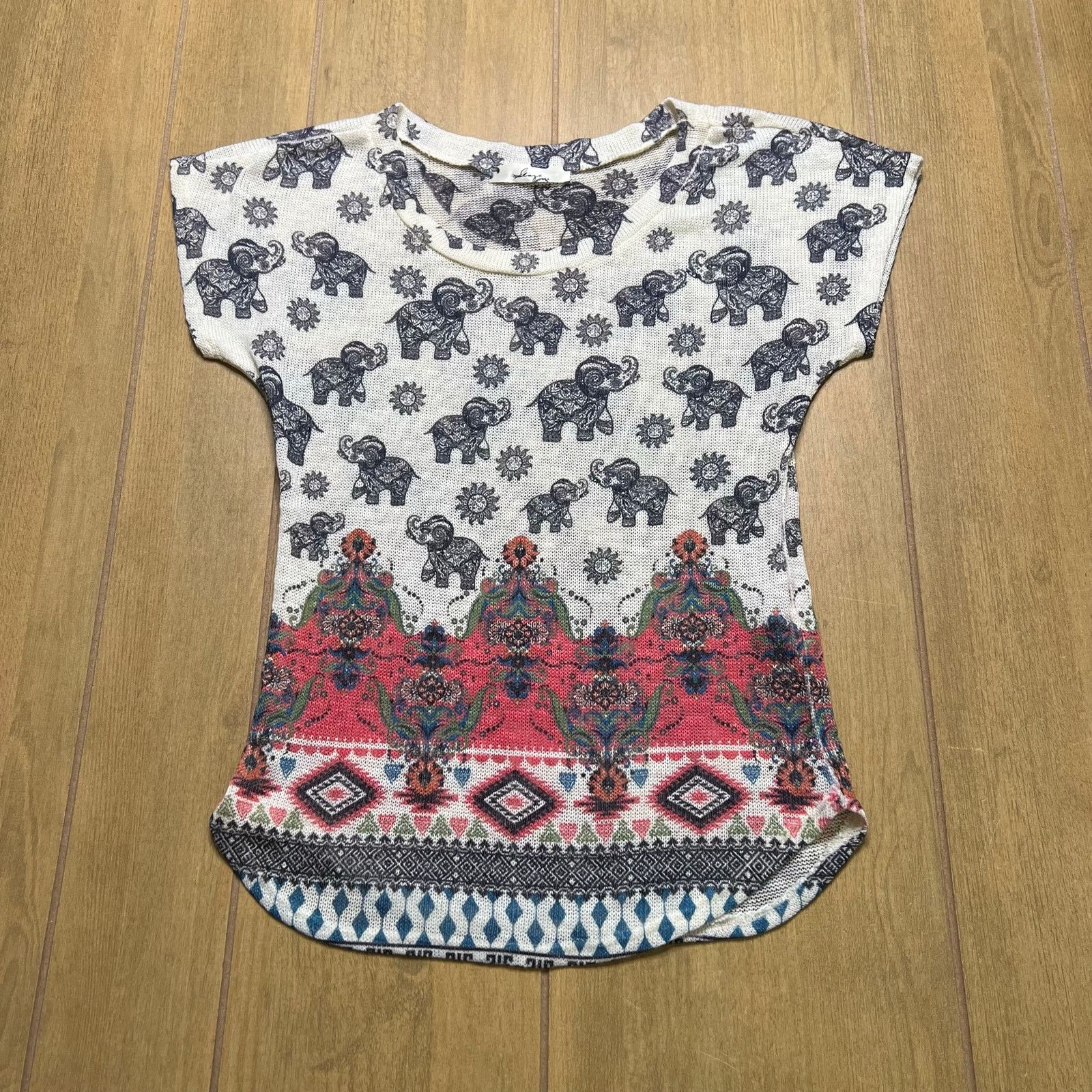 Vintage Gaze USA Elephant Print Boho Knit Top Women’s XS Tribal Boho Size XS / US 0-2 / IT 36-38 - 1 Thumbnail