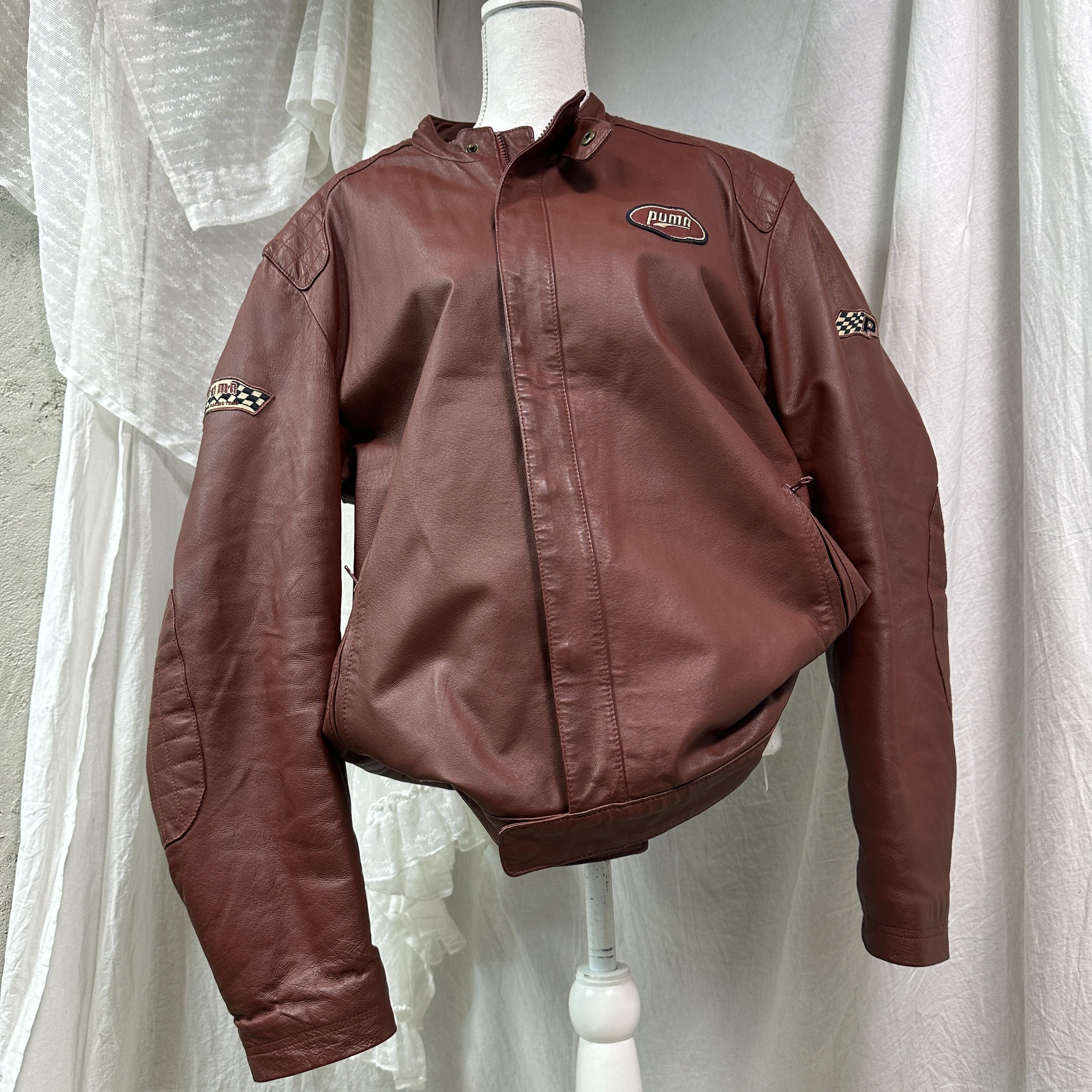 Puma Vintage Leather Biker Moto Burgundy Puma Racing Jacket 00s Size US XL / EU 56 / 4 - 2 Thumbnail