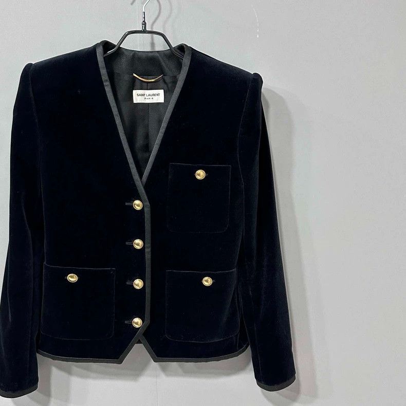 Saint Laurent Paris Saint Laurent Paris Single-breasted suede shoulder-padded b Size XXS / US 00 / IT 34 - 2 Thumbnail