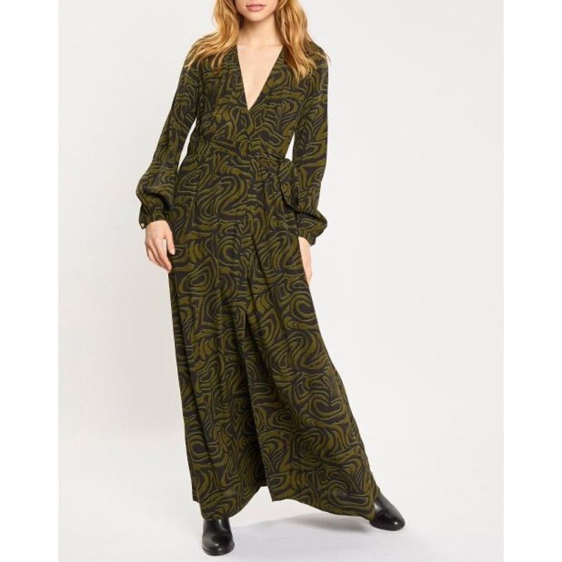 Scotch & Soda NWT Wrap Maxi Dress Olive Abstract Print M