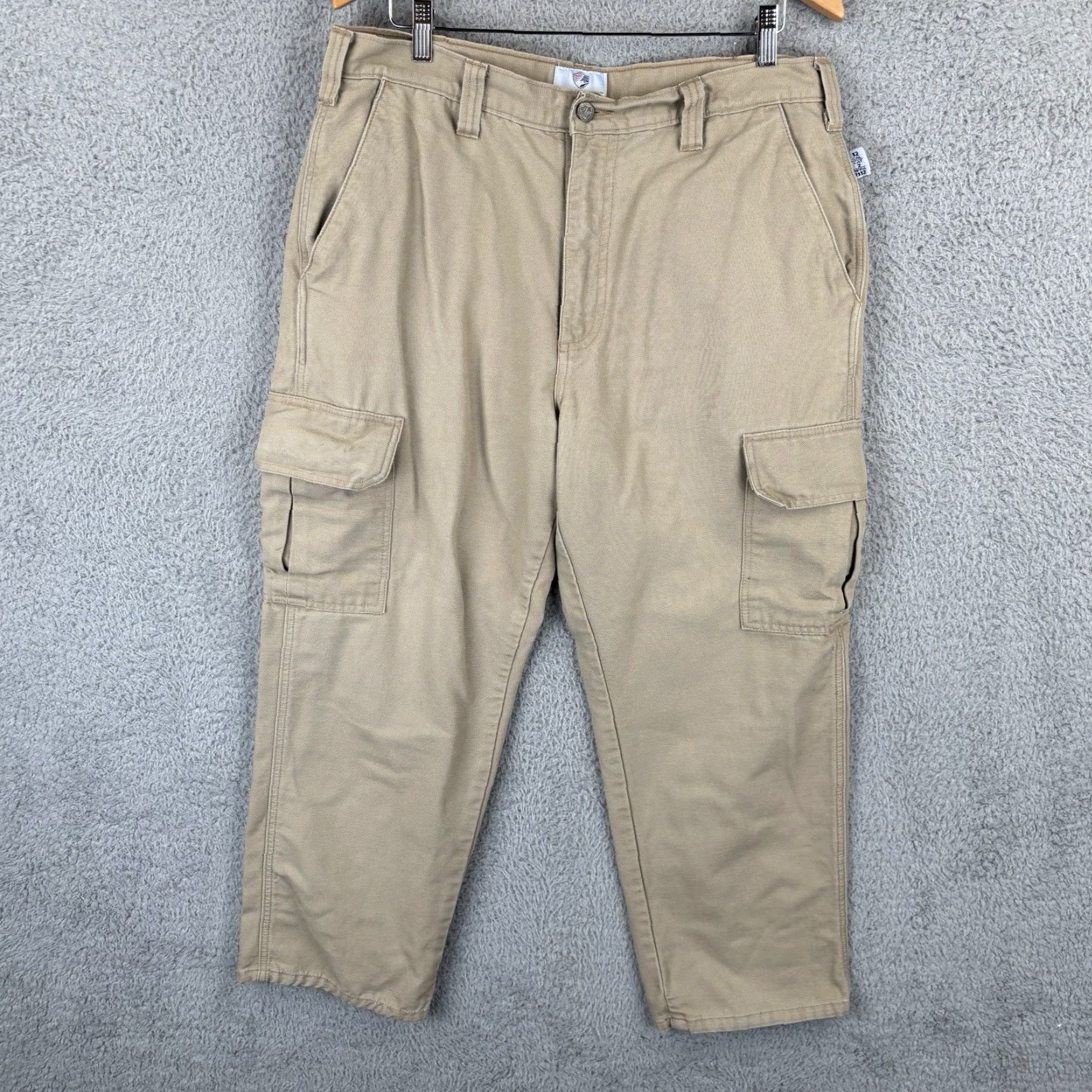 Vintage Tyndale Cargo Pants Mens 36x28 Khaki Flame Resistant FR Work Utility USA Pants Straight Mens 36 Beige Cotton Nylon Canvas Logo Pockets Workwear 90s? Size US 36 / EU 52 - 2 Thumbnail