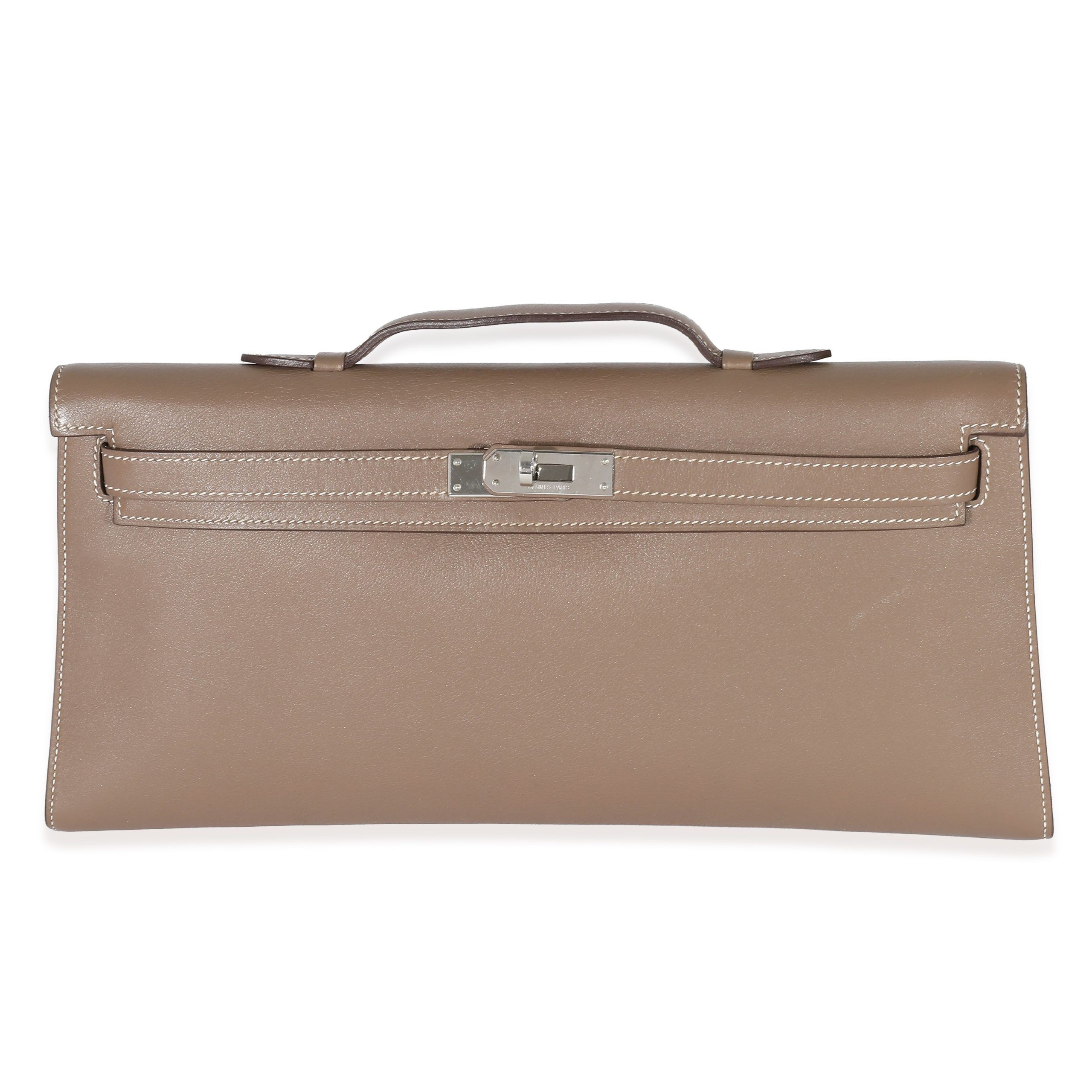 Hermès Swift Etoupe Kelly Cut Clutch PHW Crossbody Bags