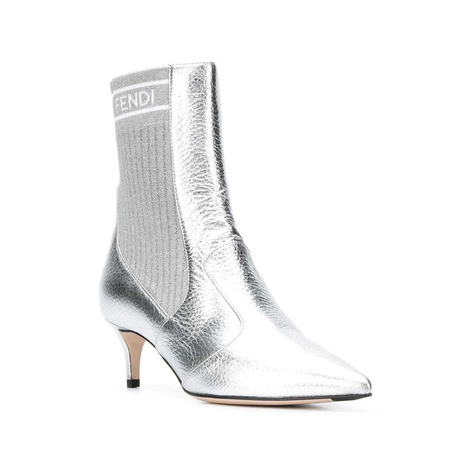 Fendi Fendi Rockoko Silver Scuba Stretch FF Logo Knit Sock Ankle Size US 7.5 / IT 37.5 - 2 Thumbnail