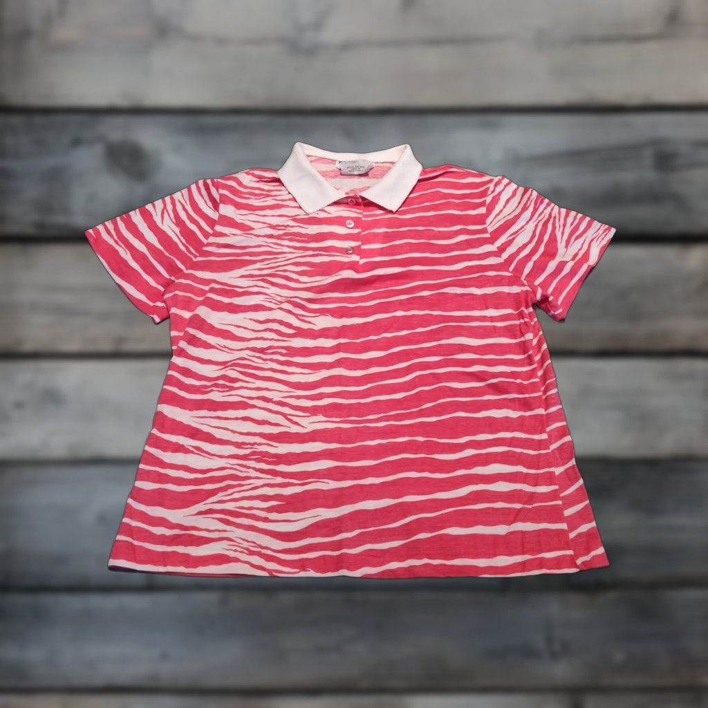 Vintage Kendon Vintage 70s 80s Women's Zebra Striped Polo Shirt Pink L Made USA Golf Tennis Casual Mod GoGo Look Lightweight Size L / US 10 / IT 46 - 1 Thumbnail