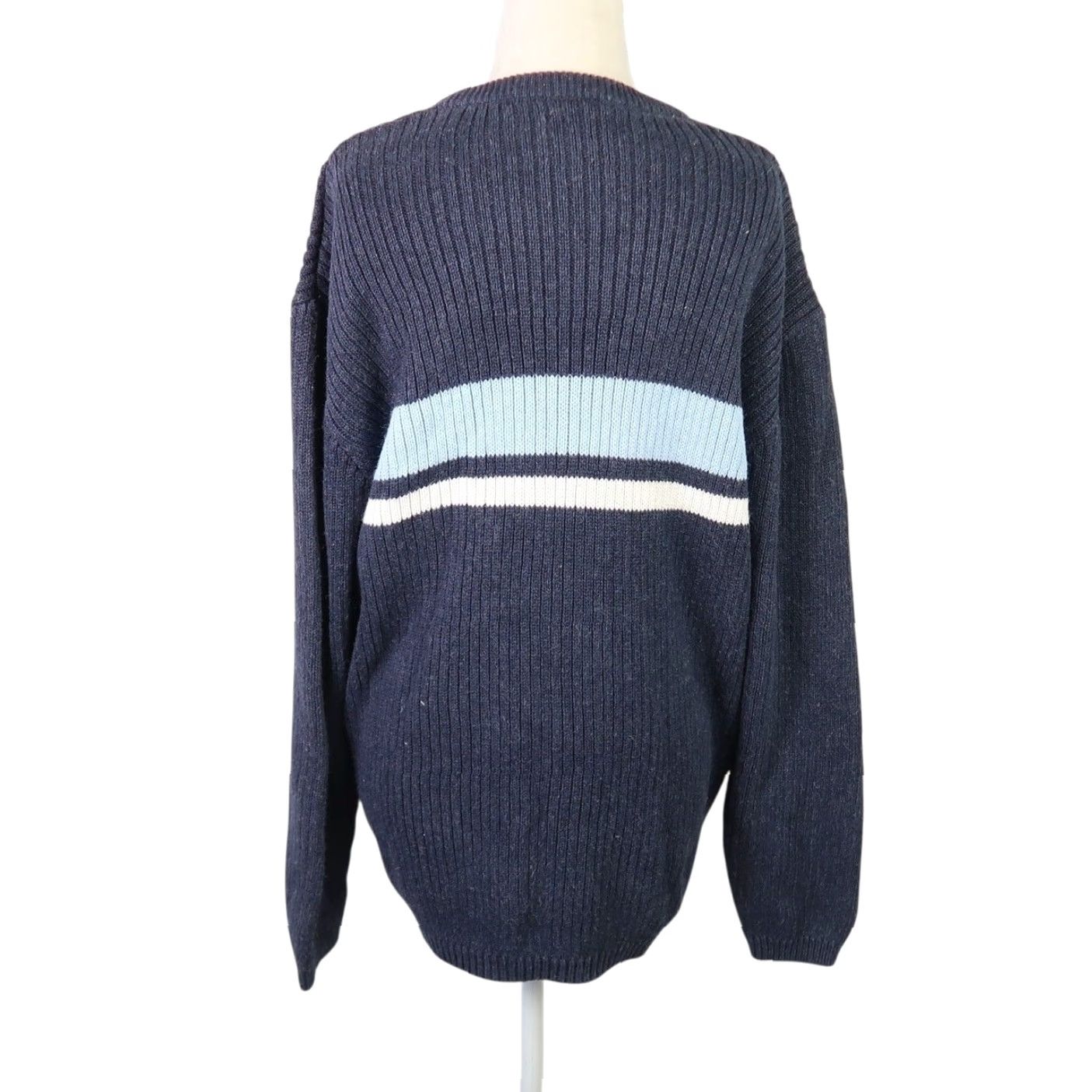Cherokee VINTAGE Cherokee Navy Blue Stripe Crewneck Sweater Mens XL Vintage 90s Chip Ramie Cotton Knit Pullover Long Sleeve Size US XL / EU 56 / 4 - 5 Thumbnail