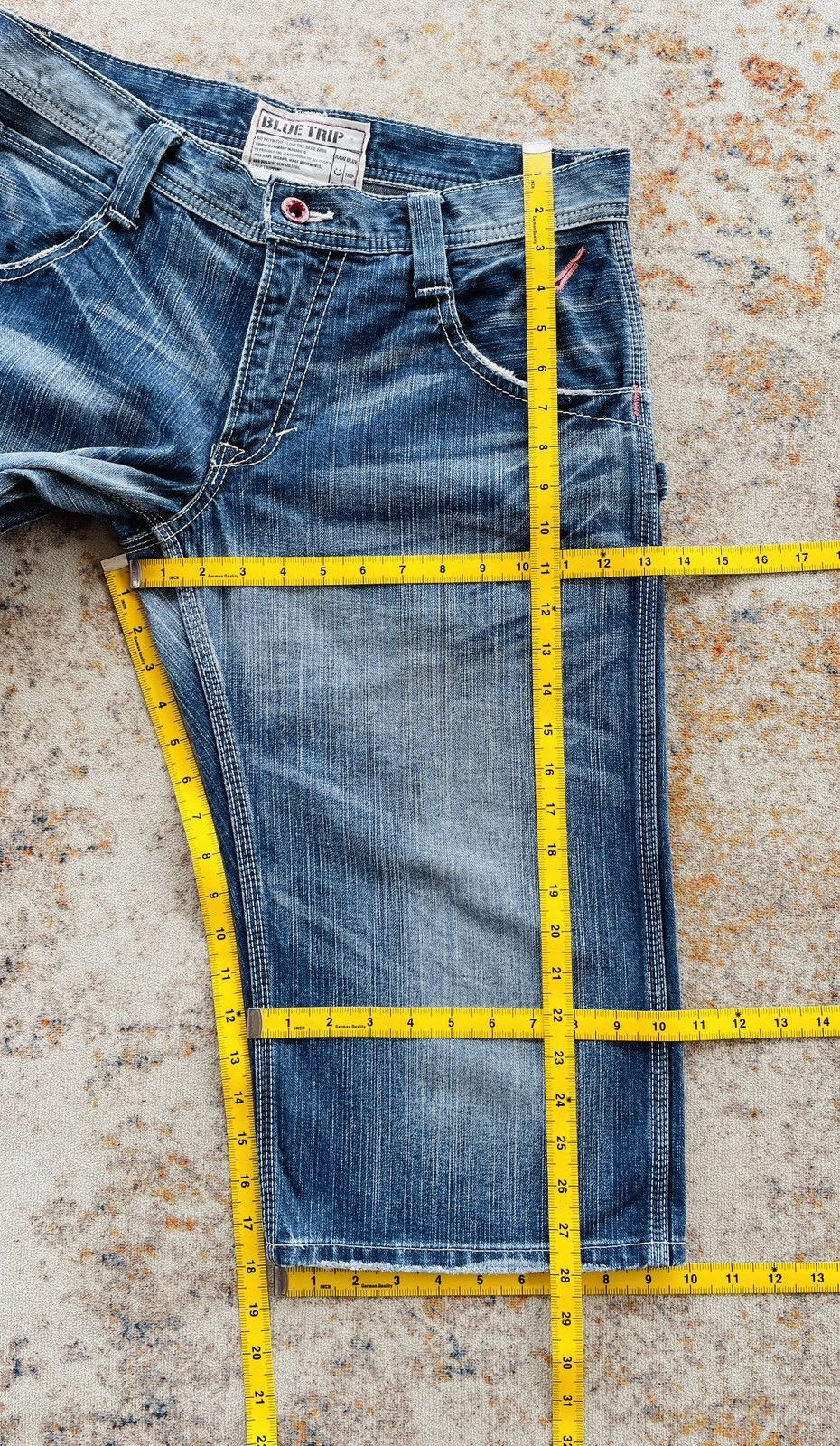 Edwin Edwin 503 Blue Trip Buckle Back Short Jeans Size US 33 - 11 Thumbnail