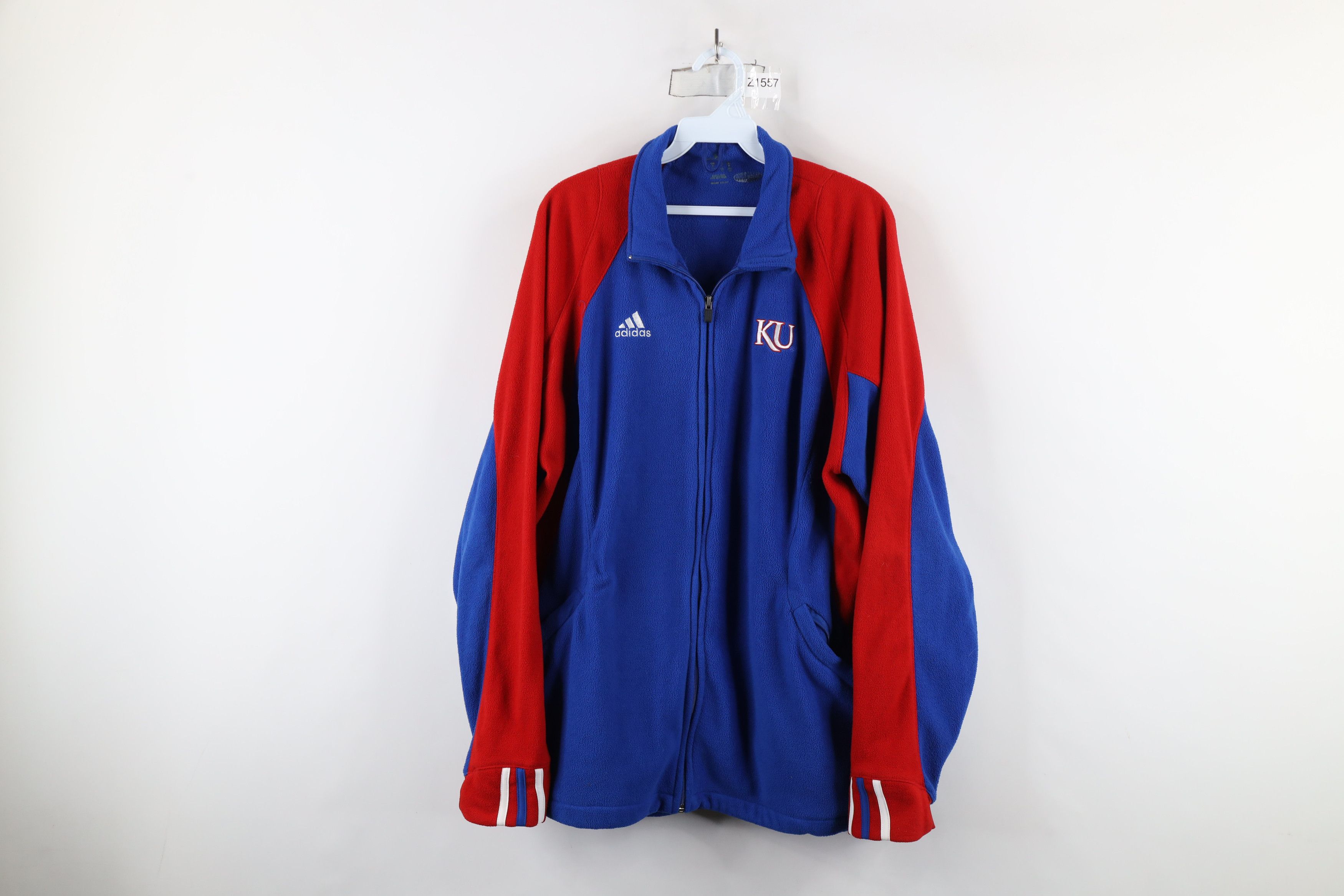Adidas × Vintage Vintage Adidas Kansas University Full Zip Fleece Jacket Blue Size US M / EU 48-50 / 2 - 1 Thumbnail