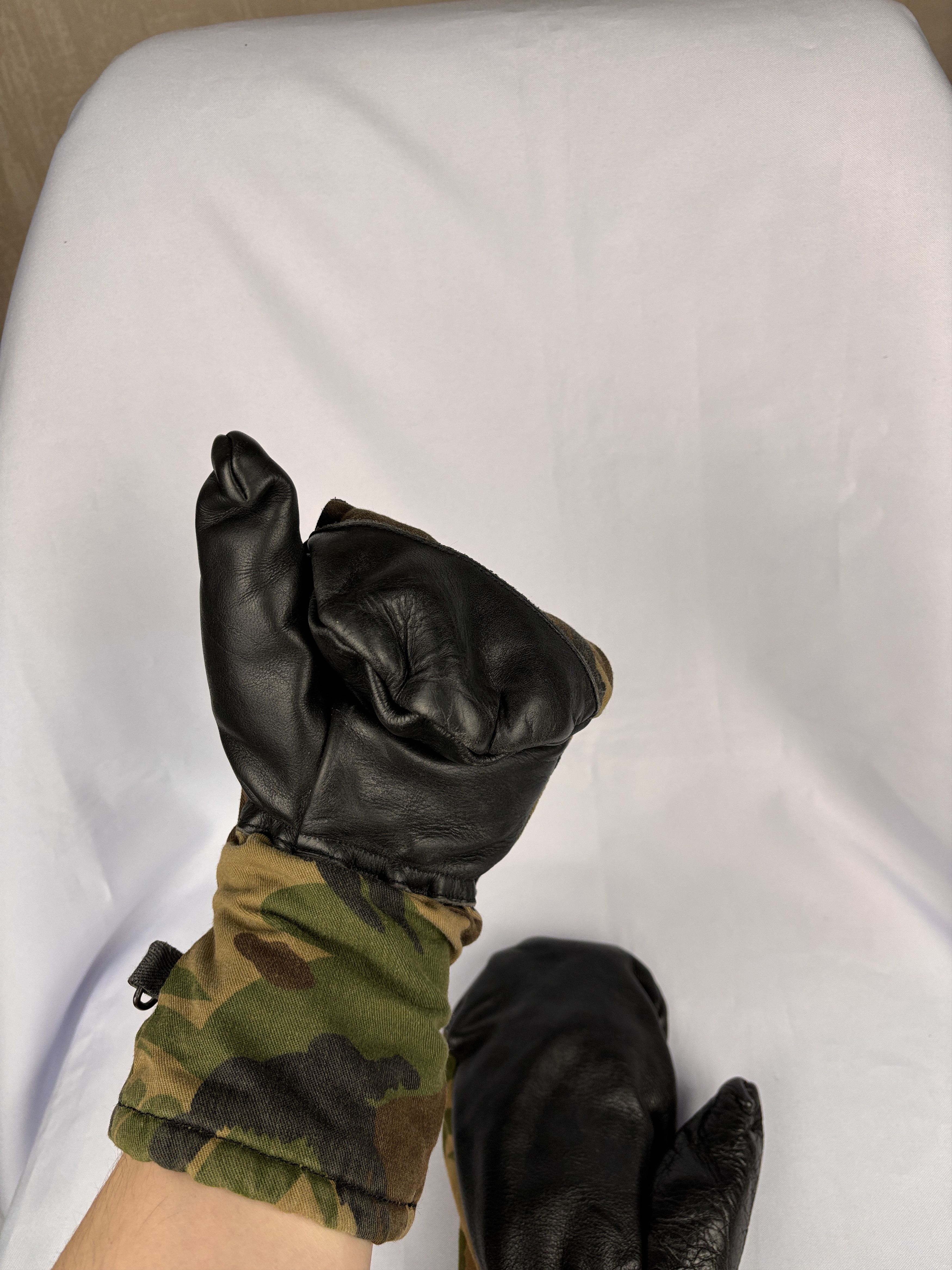 Vintage Mittens Gloves Extreme Cold Weather Dutch Army Leather Palms Size ONE SIZE - 7 Thumbnail