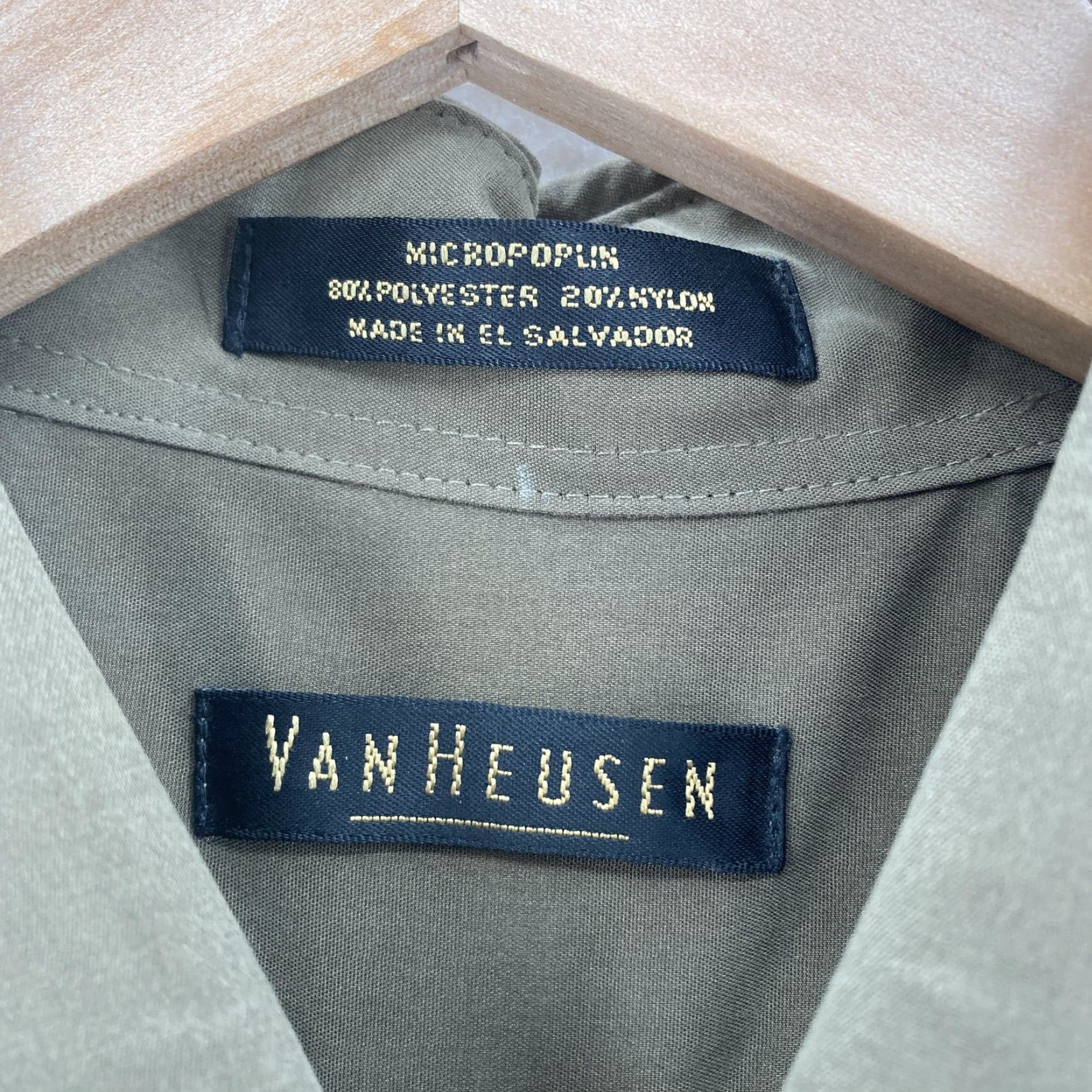 Van Heusen VINTAGE Van Heusen Dress Shirt Men Olive Poplin Button-Down Long Sleeve 16.5 NWT Size 46R - 2 Thumbnail